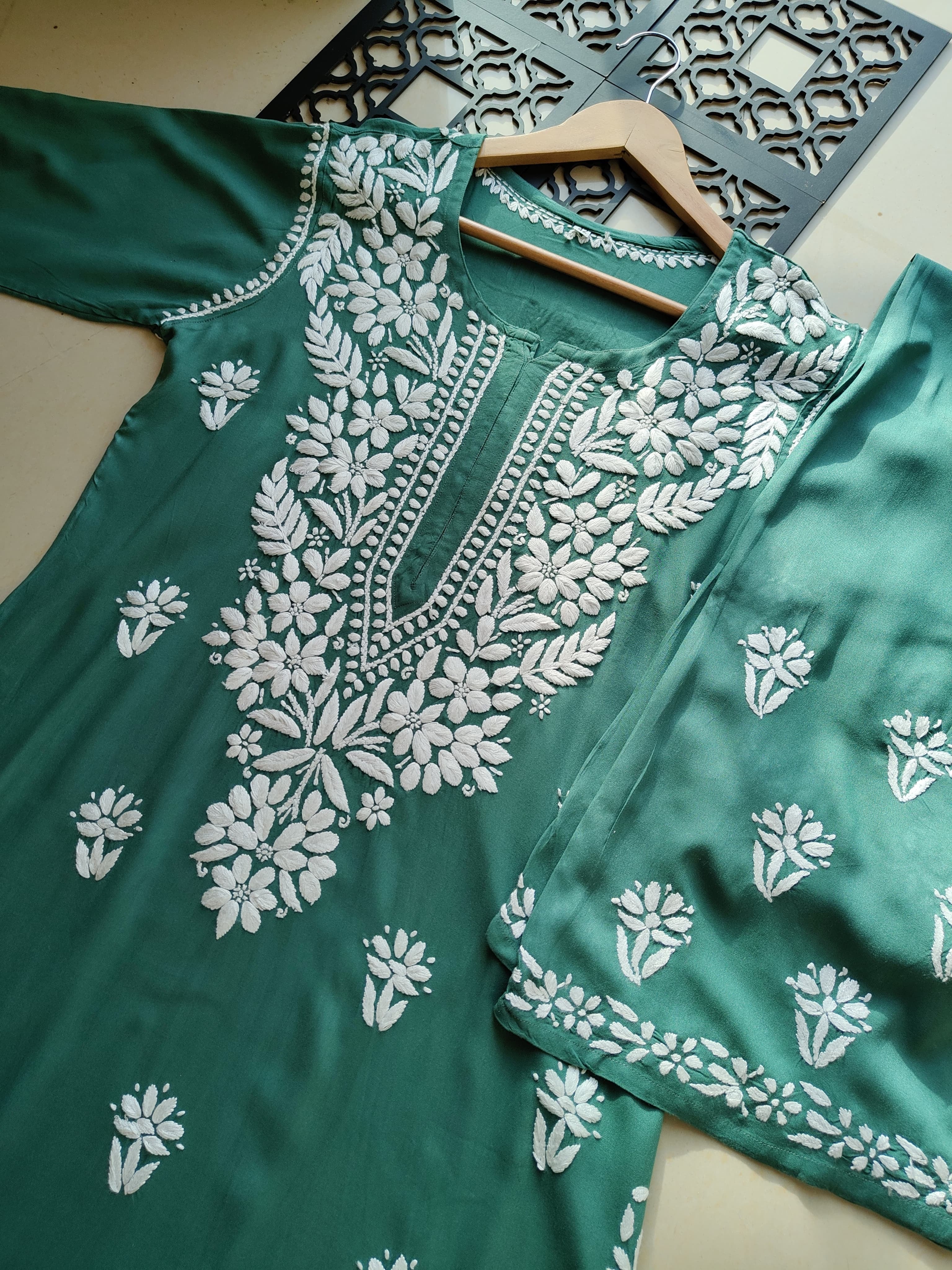 Rayon Flowers Embroidery Kurta and Plazzo