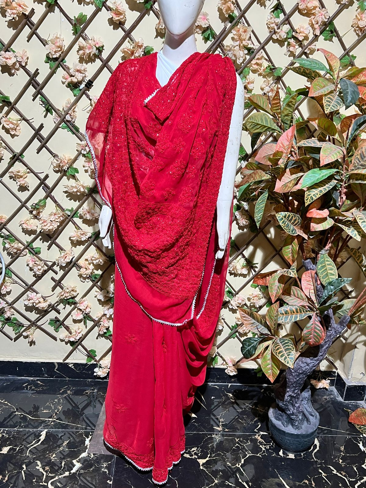 Muqaish Red Beautiful saree