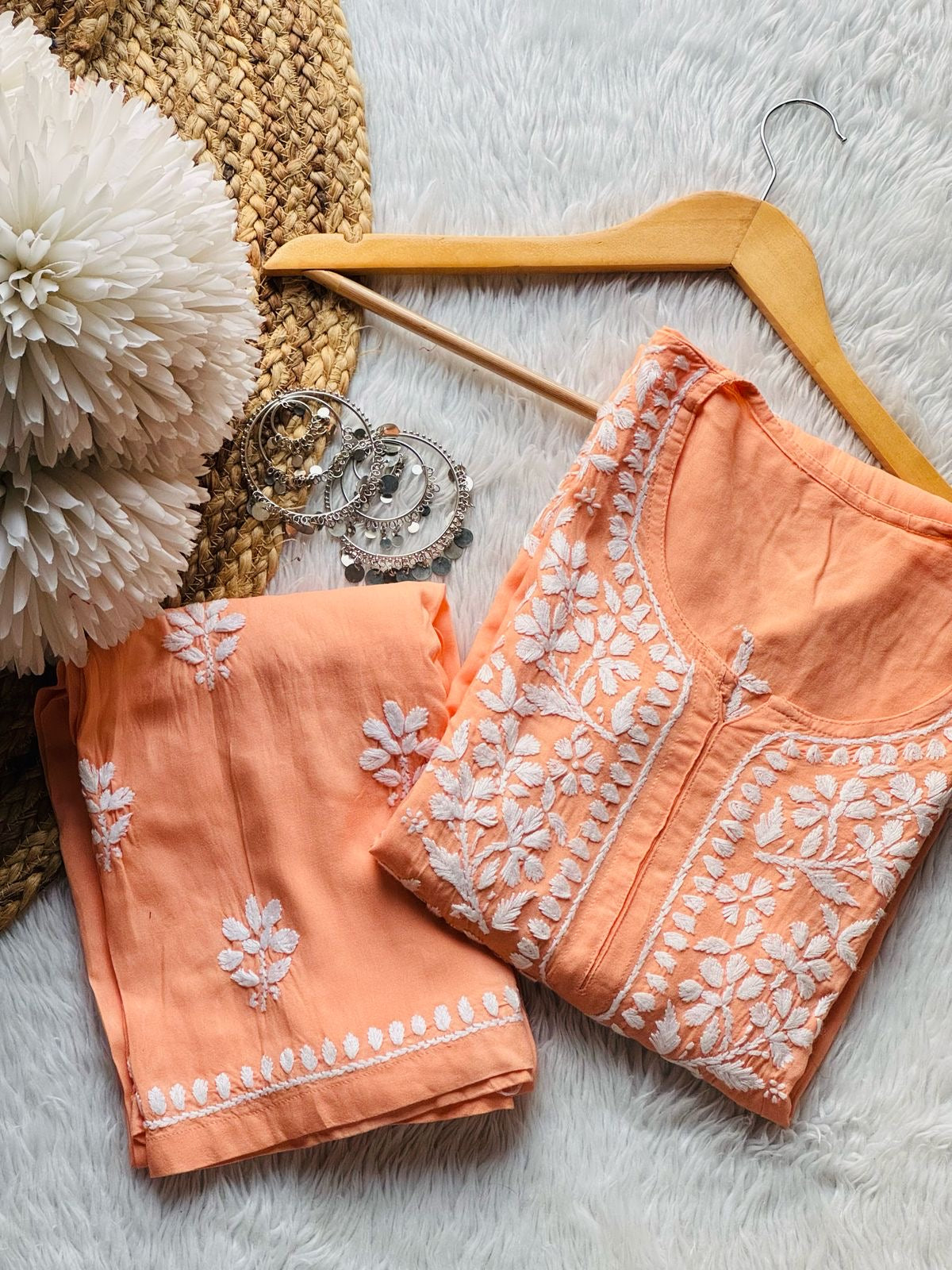 Premium rayon Crafted With Hand white embroidery combo