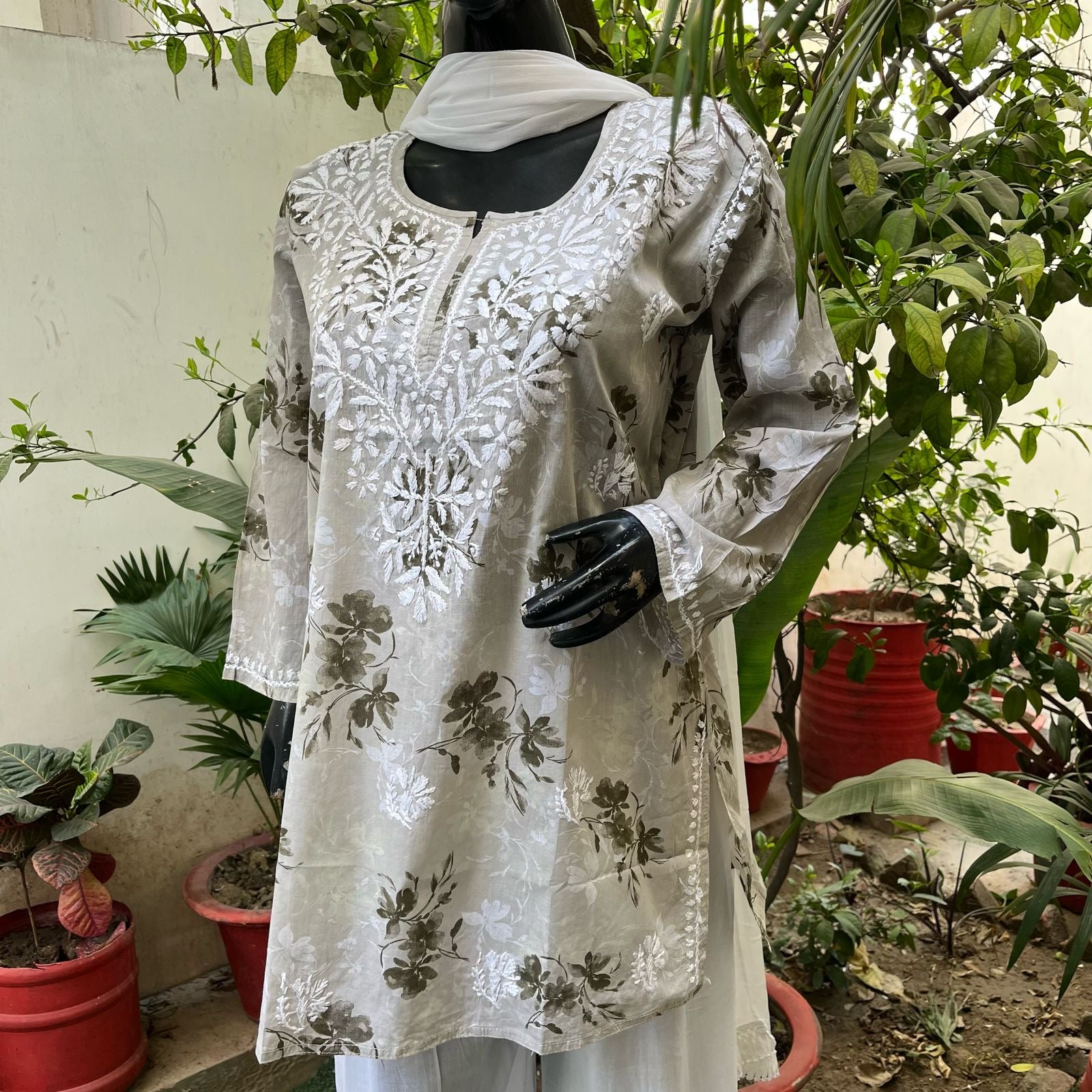 Latest Mul print chikankari Short Top