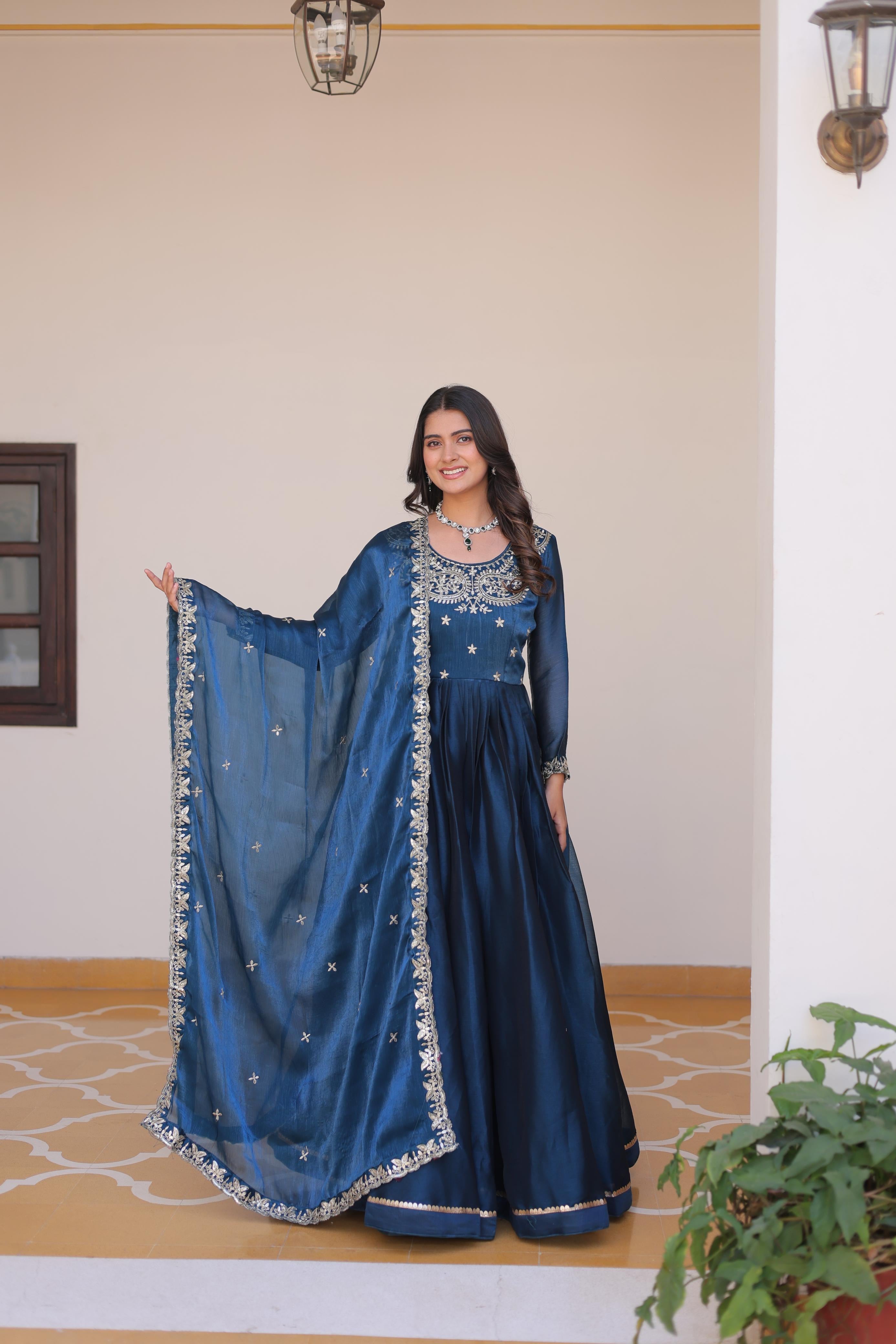 Pure Burbery Festive Long Gown & Dupatta