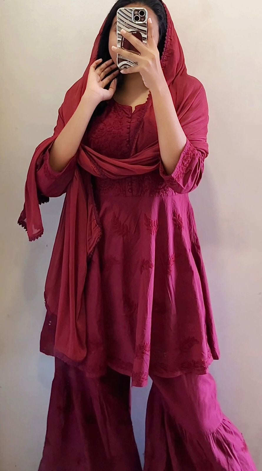 Luxe Wine Gharara 3pc Set