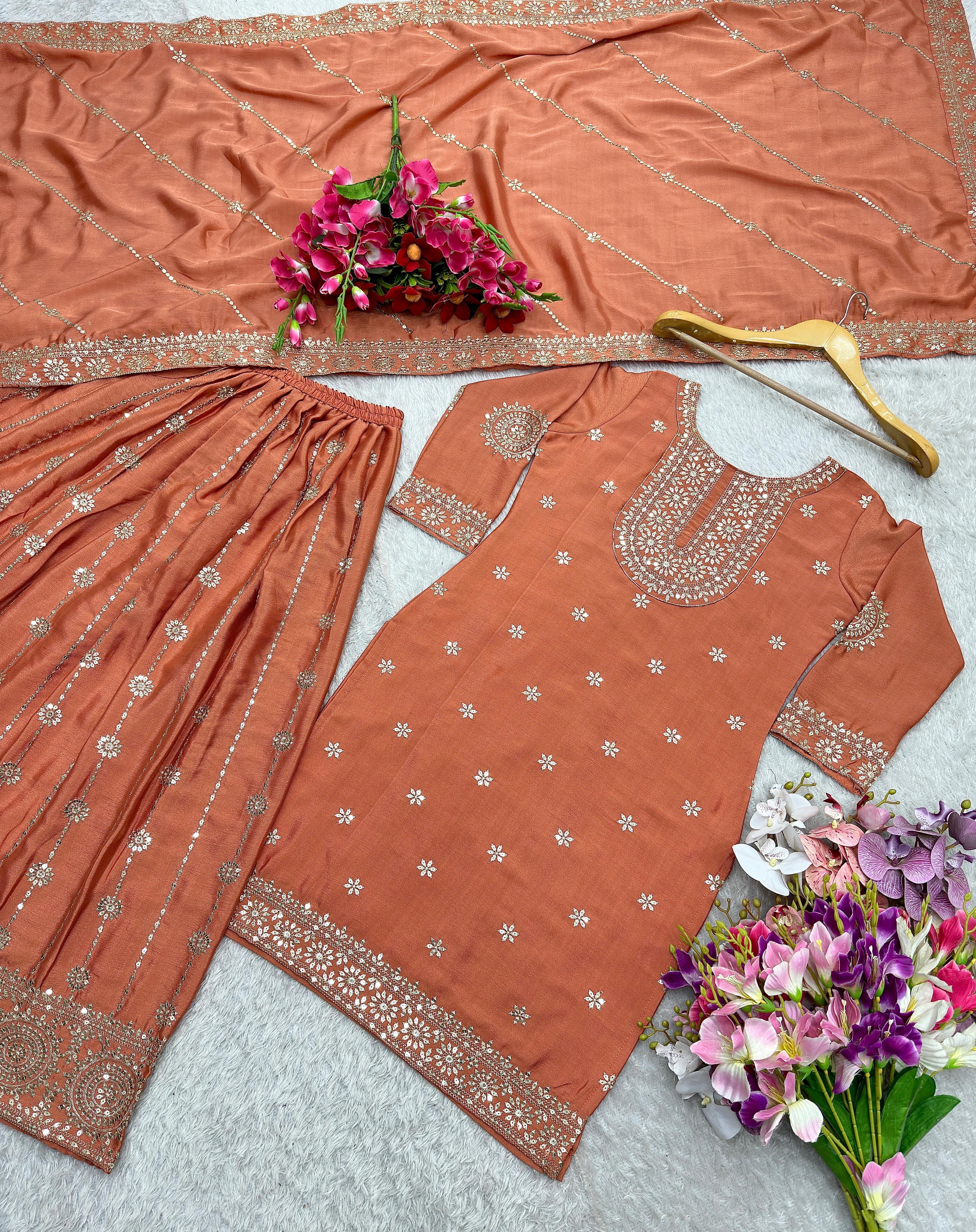 Pure Vichitra Silk Chinon 3pc Set
