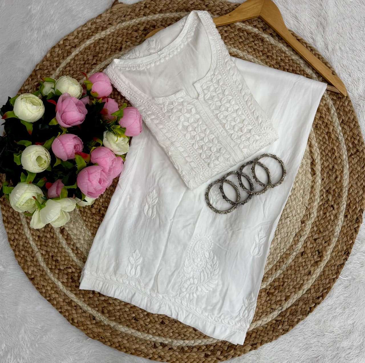 Anchor Thread Beautiful 3D Panel Hand Work Modal Kurti & Plazo Set