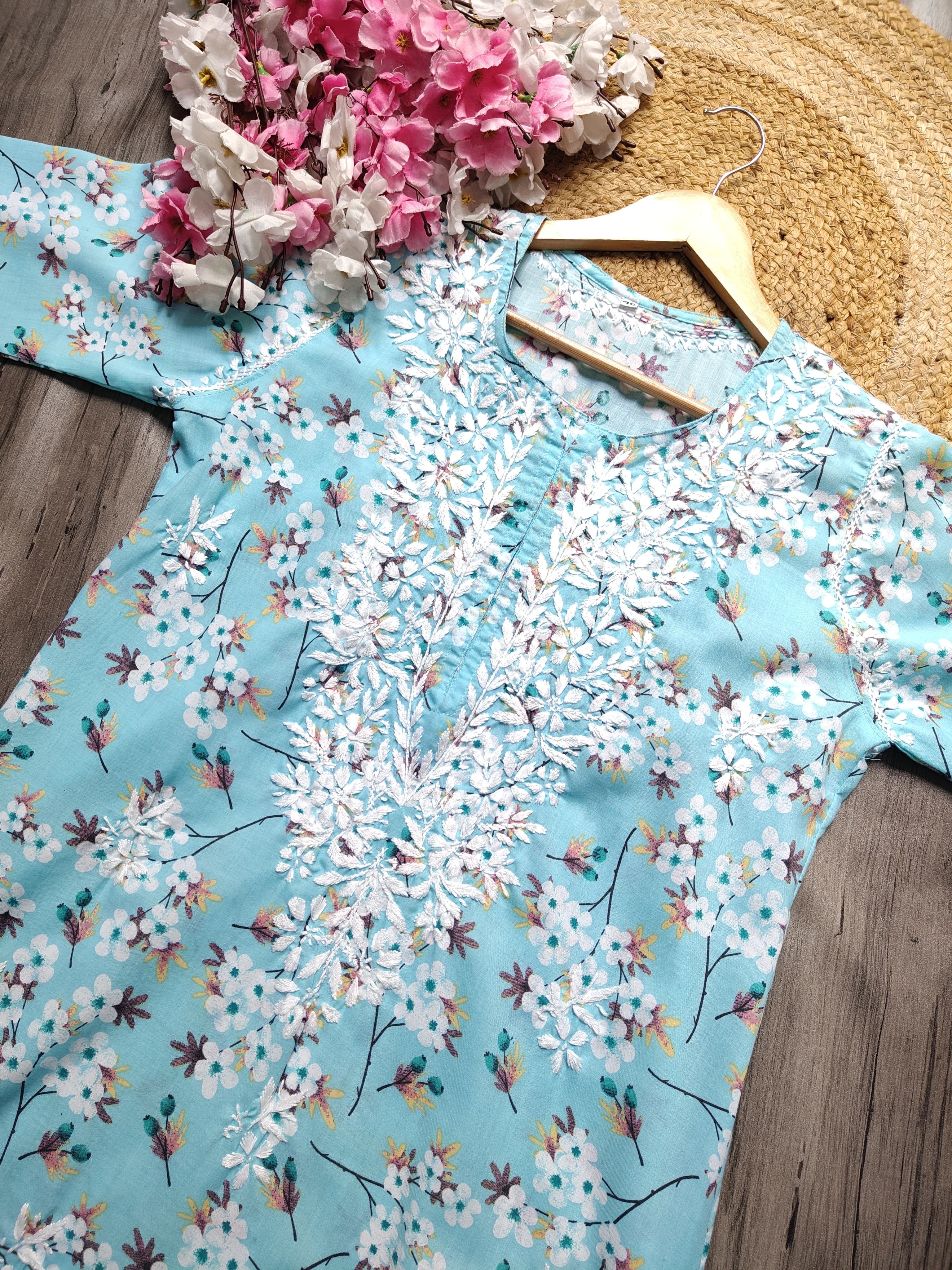 Lightweight Floral Print Summet Mulmul Kurta