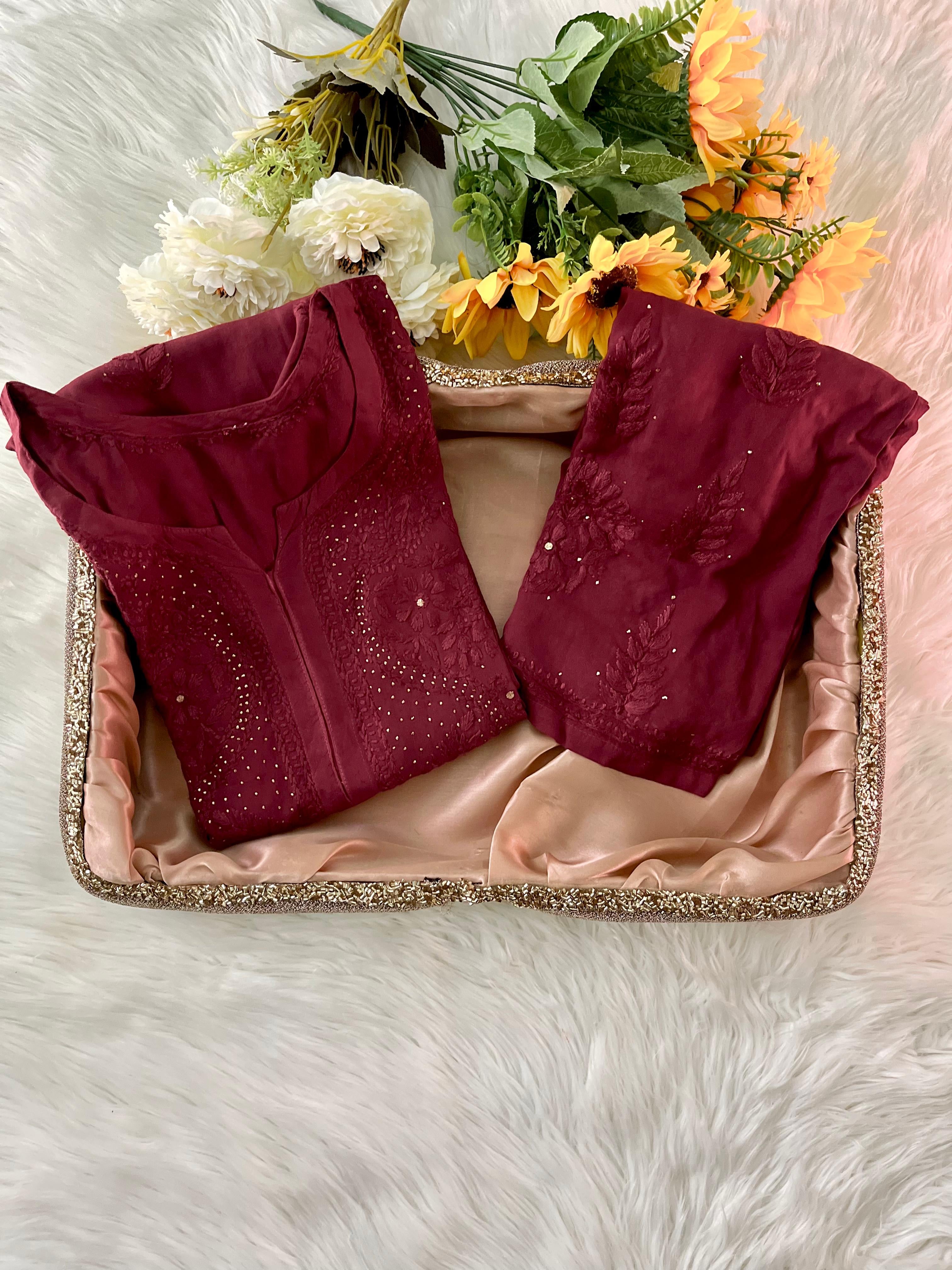 Iddat Muqaish Work Fine Handwork Lucknowi Kurta Plazo 2pcSet