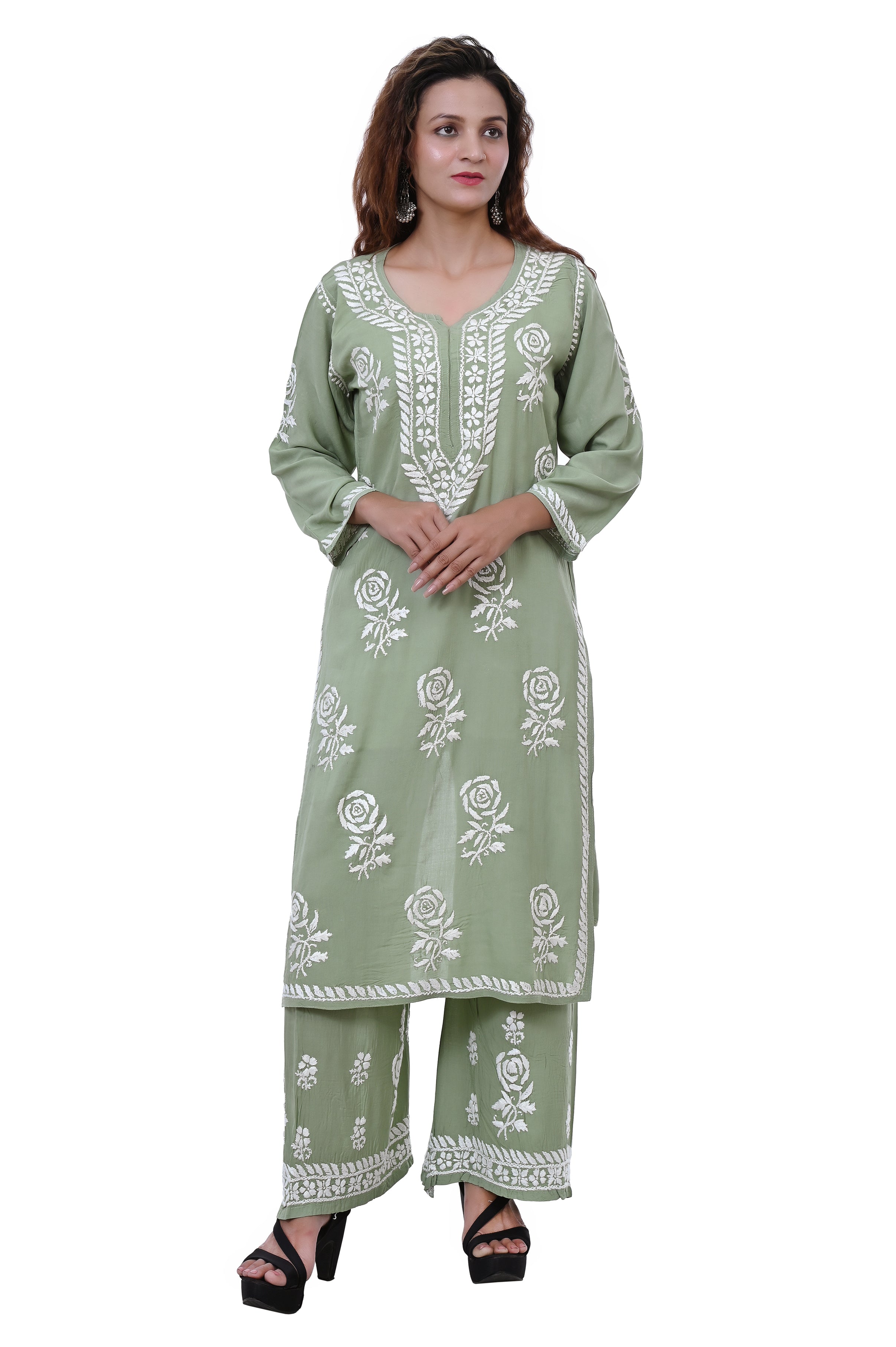 Modal Cotton Hand white thread embroidered Co-ord