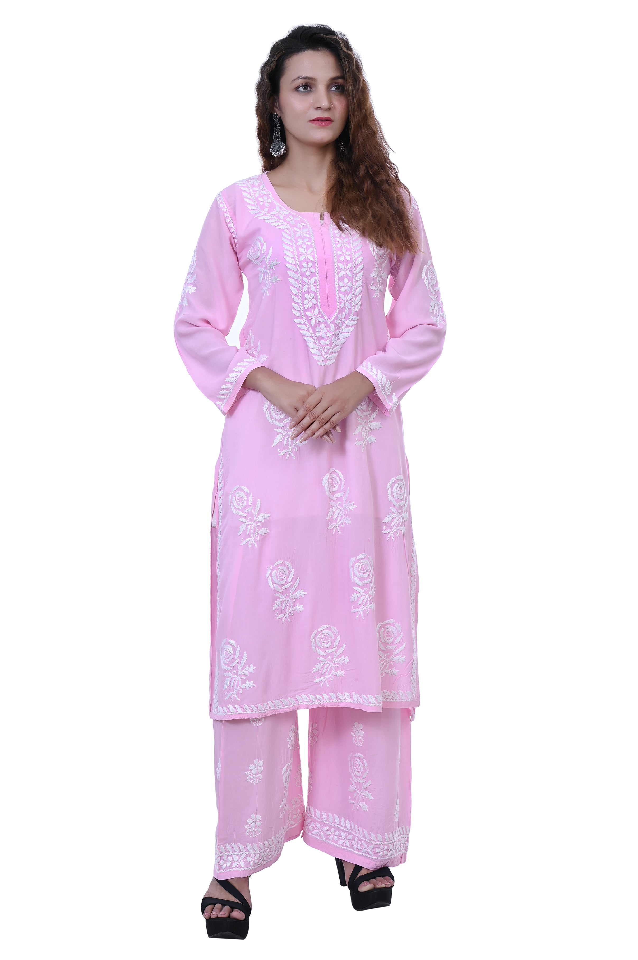Modal Cotton Hand white thread embroidered Co-ord
