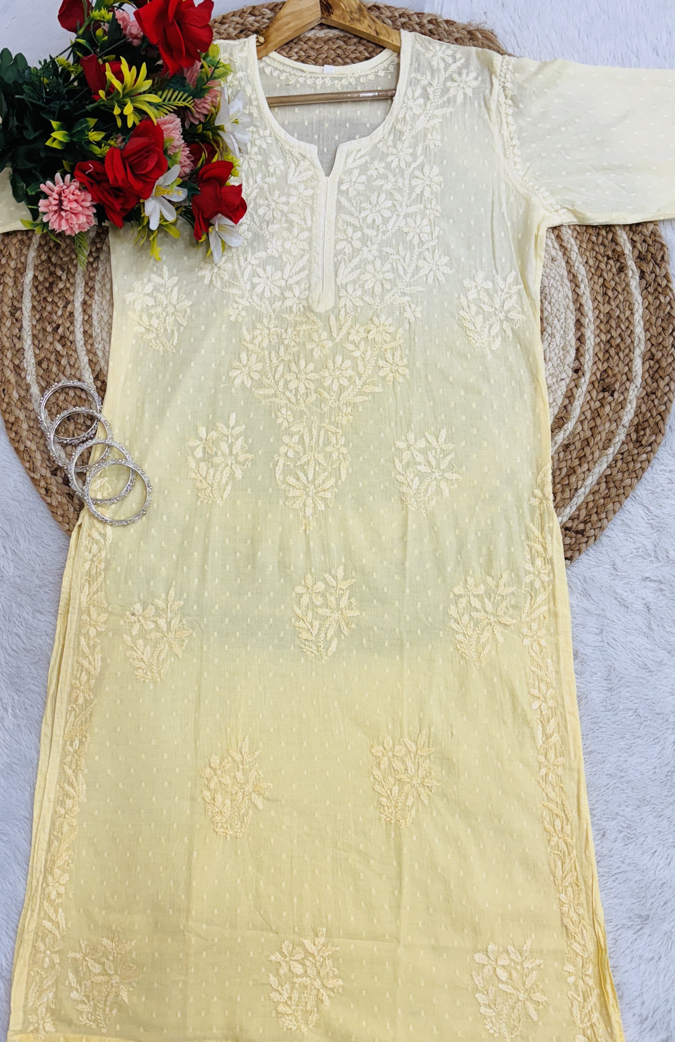 Premium Dobby Cotton Dyeable Dual Shade Kurtas With Free size Pant