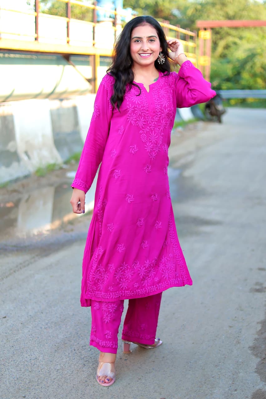 Anaya Rangin Chikankari 3d Work Handworked Set