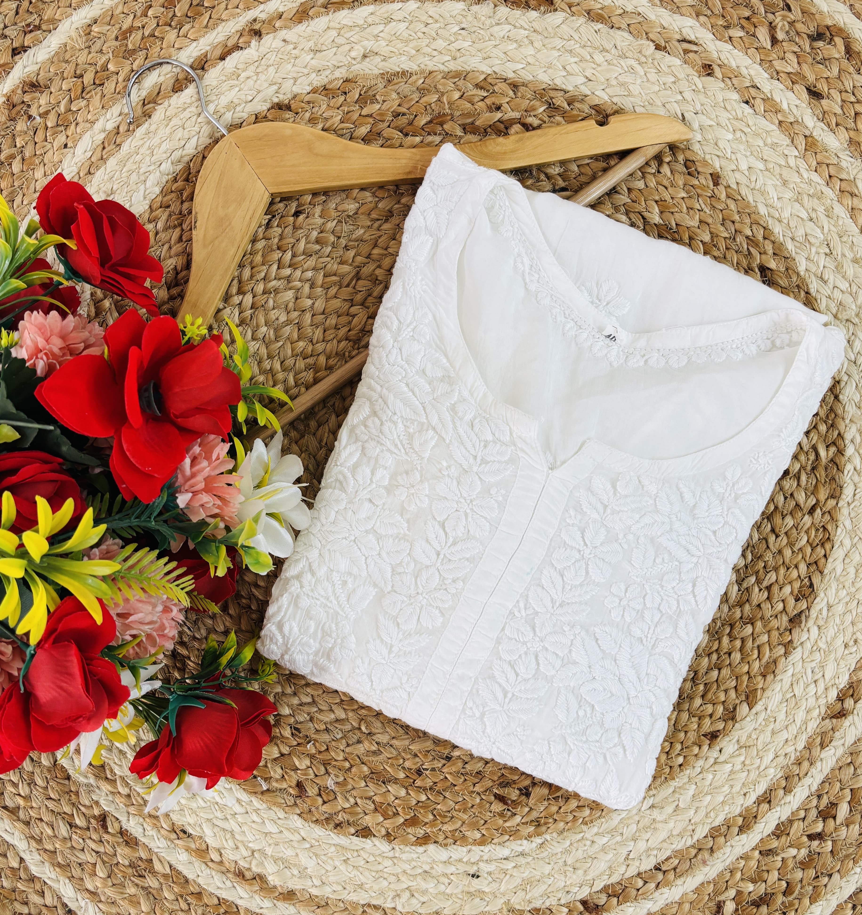 Lucknowi Chikankari Polister Thread Beautiful Ghas Patti Hand Modal Kurti