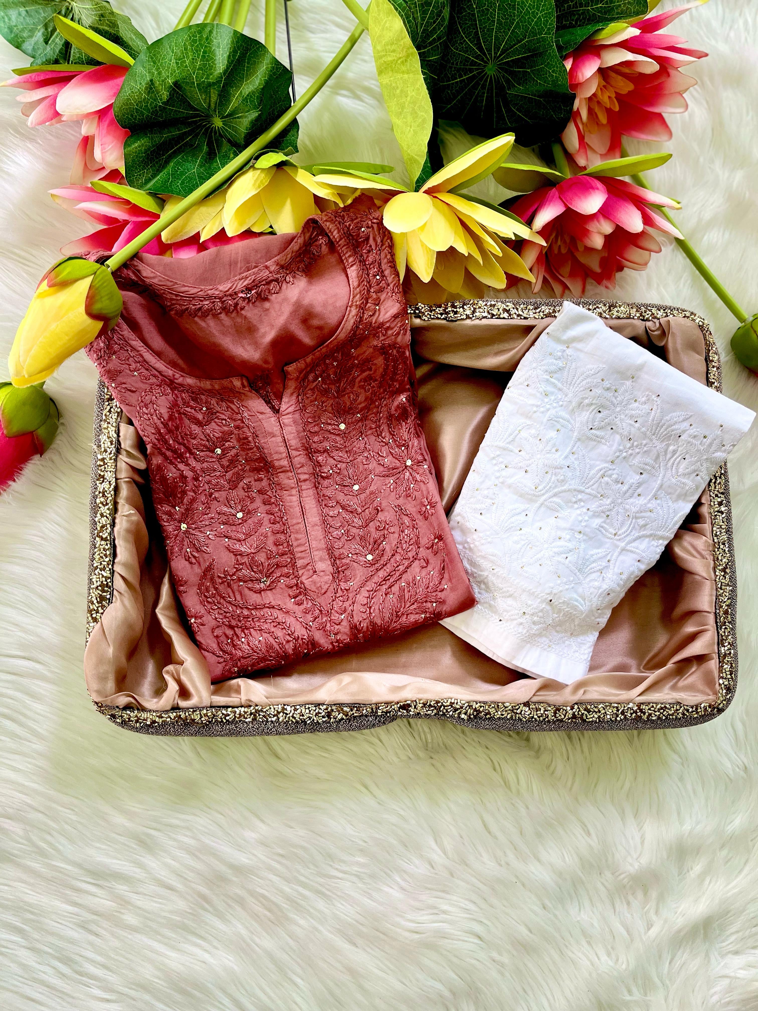 Zoya Muslin Muqaish Kurti  Ghaspatti with Bakhiya work