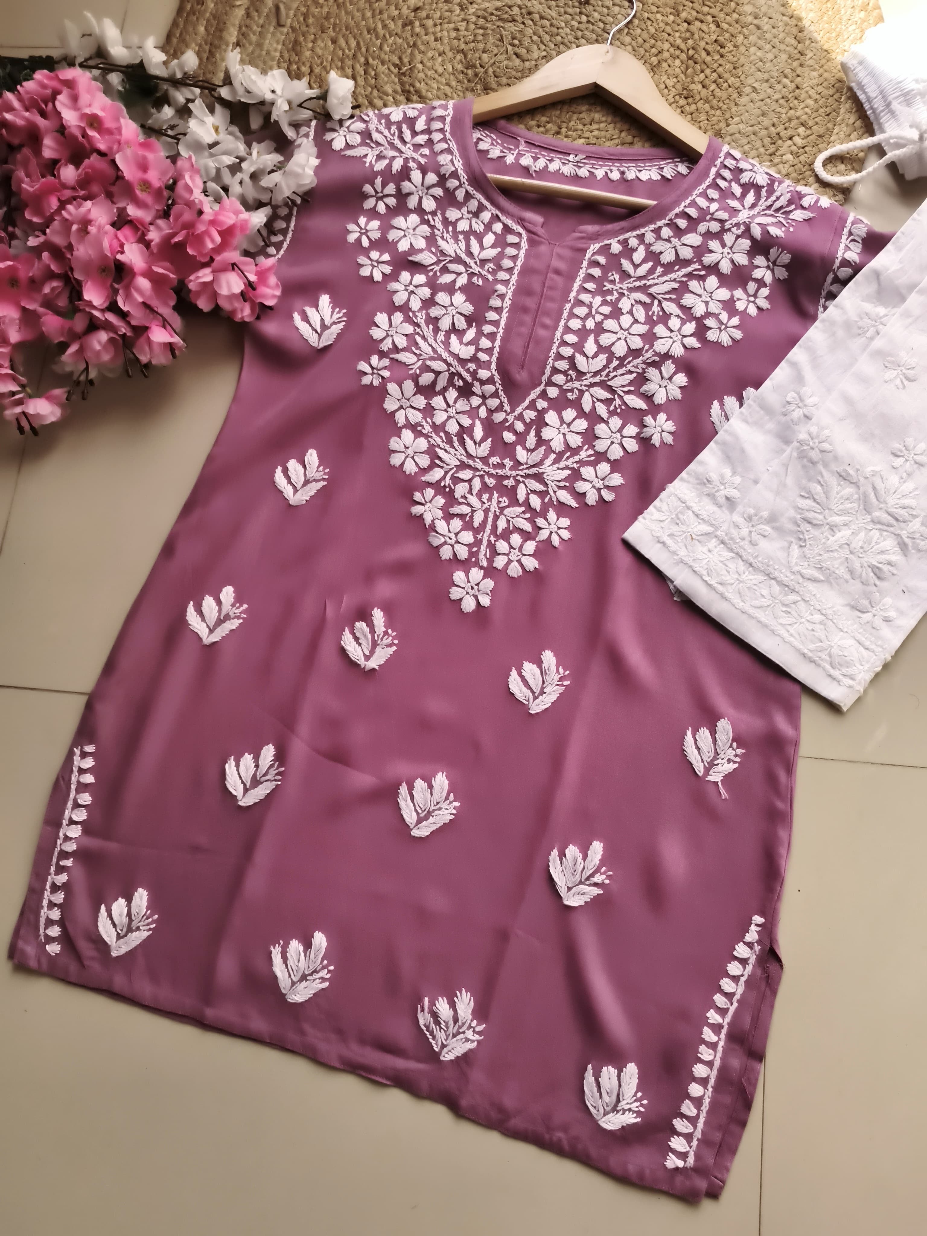 Summer Essential Daily / College / Office Wear Chikan Short Tops