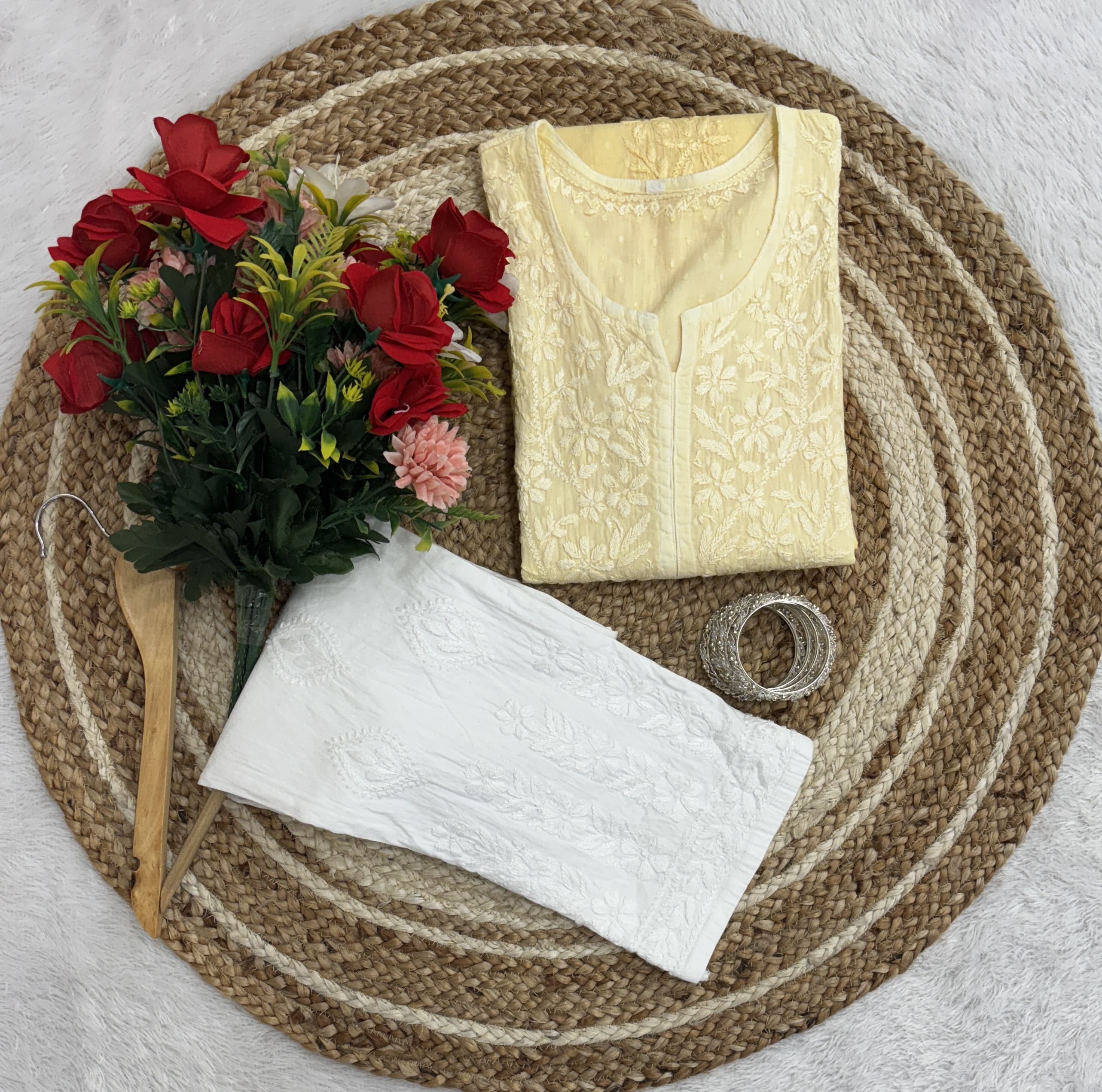 Premium Dobby Cotton Dyeable Dual Shade Kurtas With Free size Pant