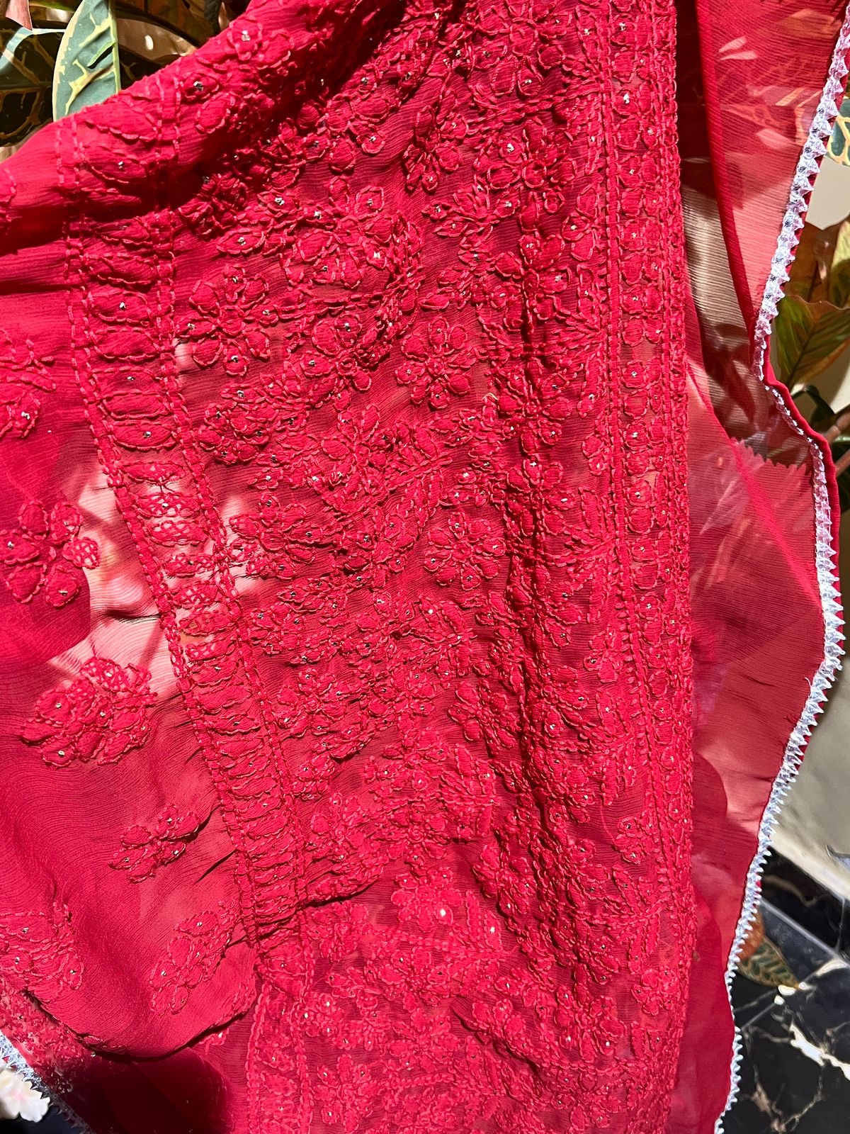 Muqaish Red Beautiful saree