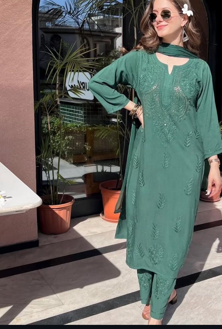 Iddat Muqaish Work Fine Handwork Lucknowi Kurta Plazo 2pcSet