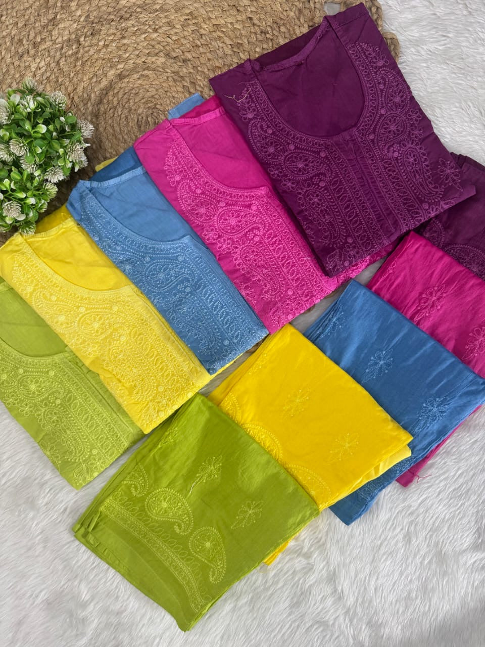 Soft Dual Machine work Shaded Kurti Set