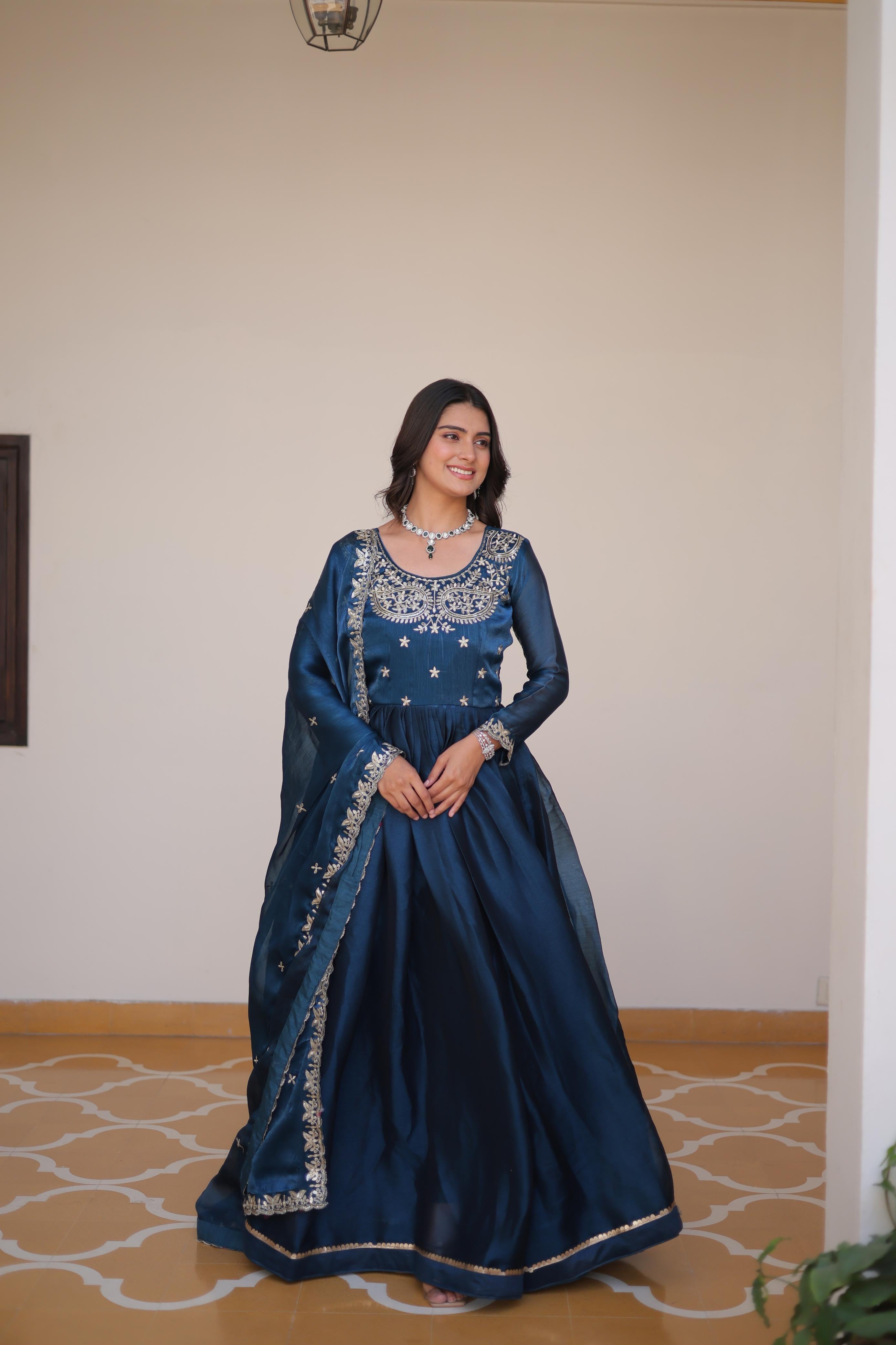 Pure Burbery Festive Long Gown & Dupatta