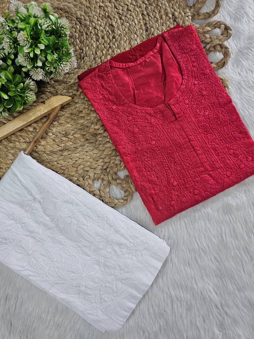 Exclusive chanderi dual shades machine work kurti