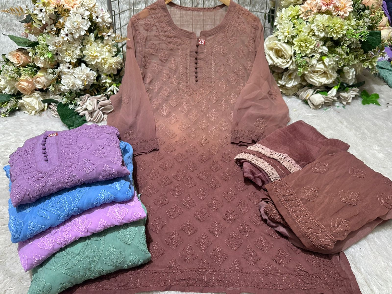 Georgette Gharara 3pc Set ombre Buti jaal