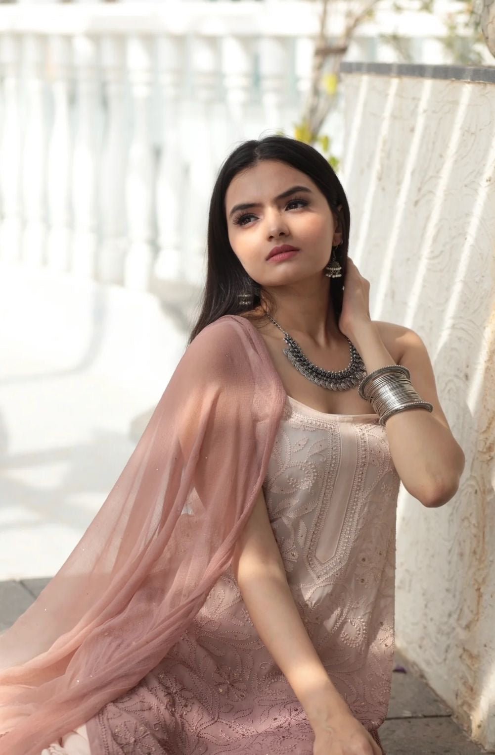 3 Layer Gharara Resham Muqaish Viscose Set - chikankariofficial