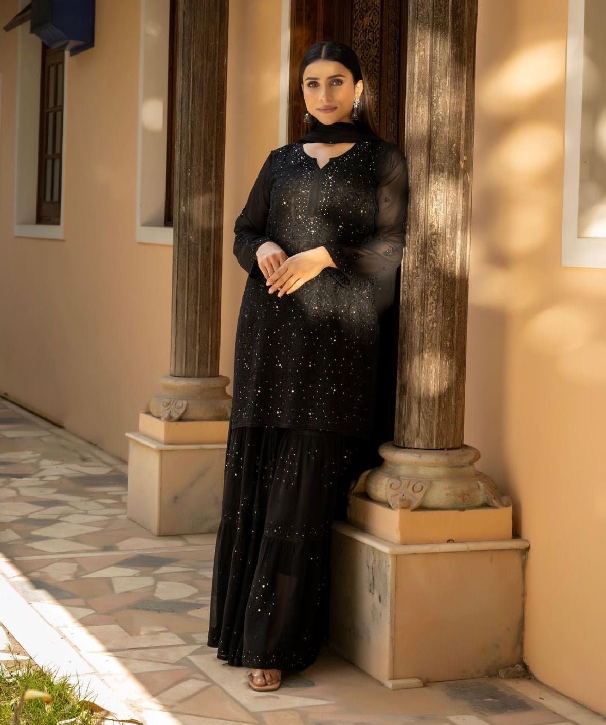 3 Layer Muqaish Resham Gharara Visose - chikankariofficial