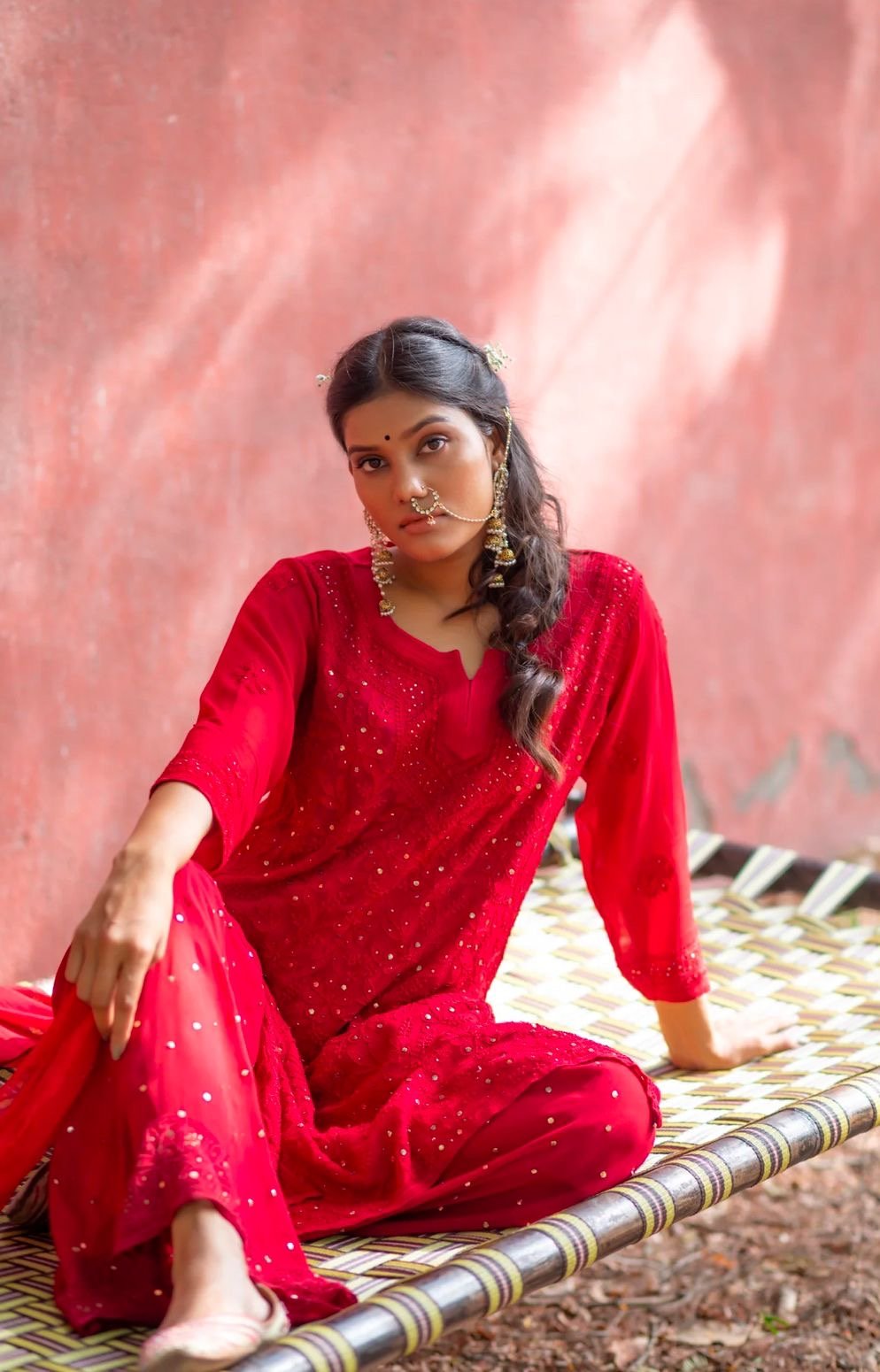 3 Layer Muqaish Resham Gharara Visose - chikankariofficial