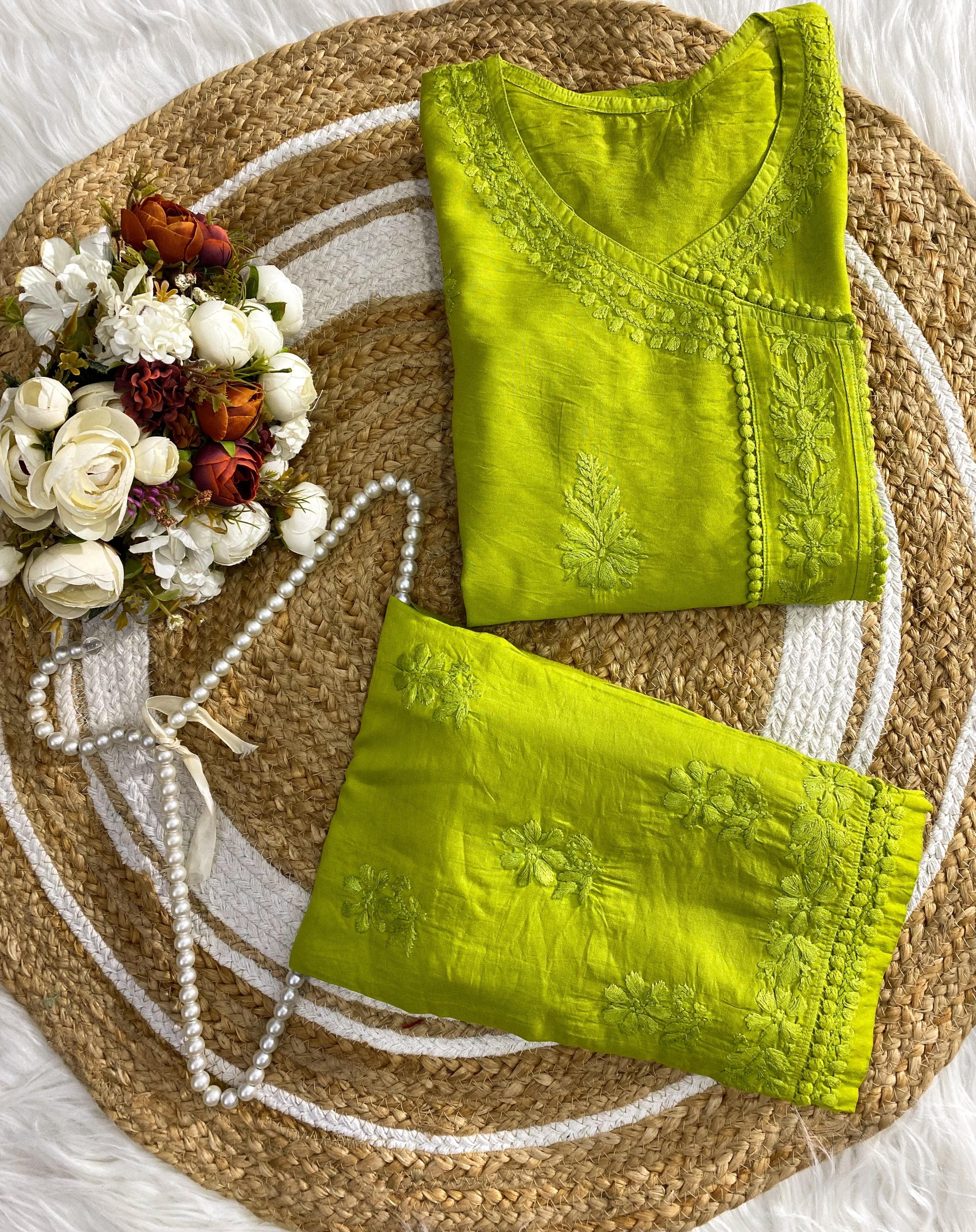 soft Chanderi Angarkha-style kurti