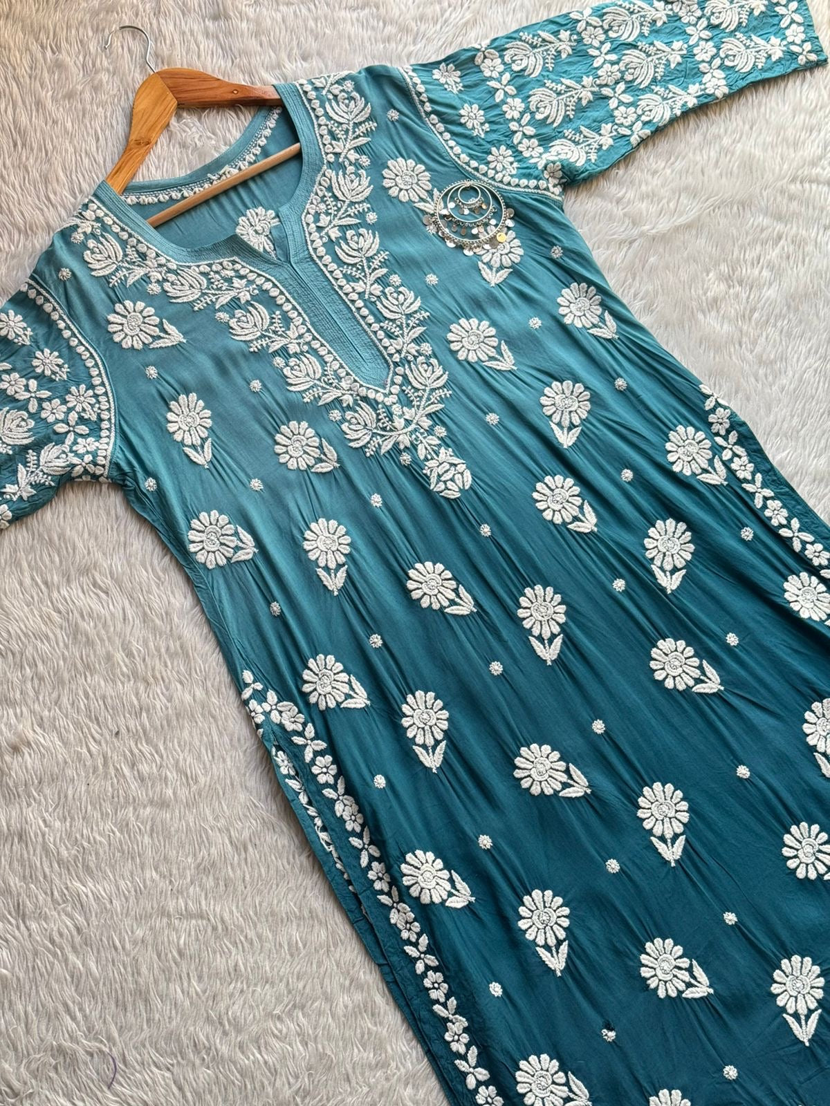 Flower Jaal 3d chikankari Chadi Muslin Kurta