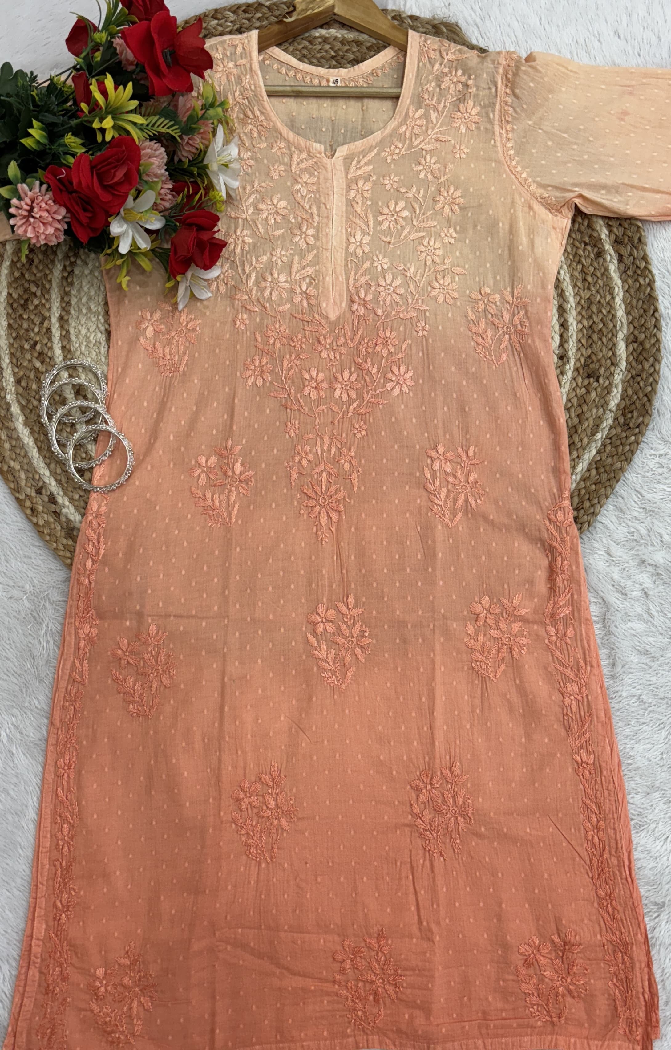 Premium Dobby Cotton Dyeable Dual Shade Kurtas With Free size Pant