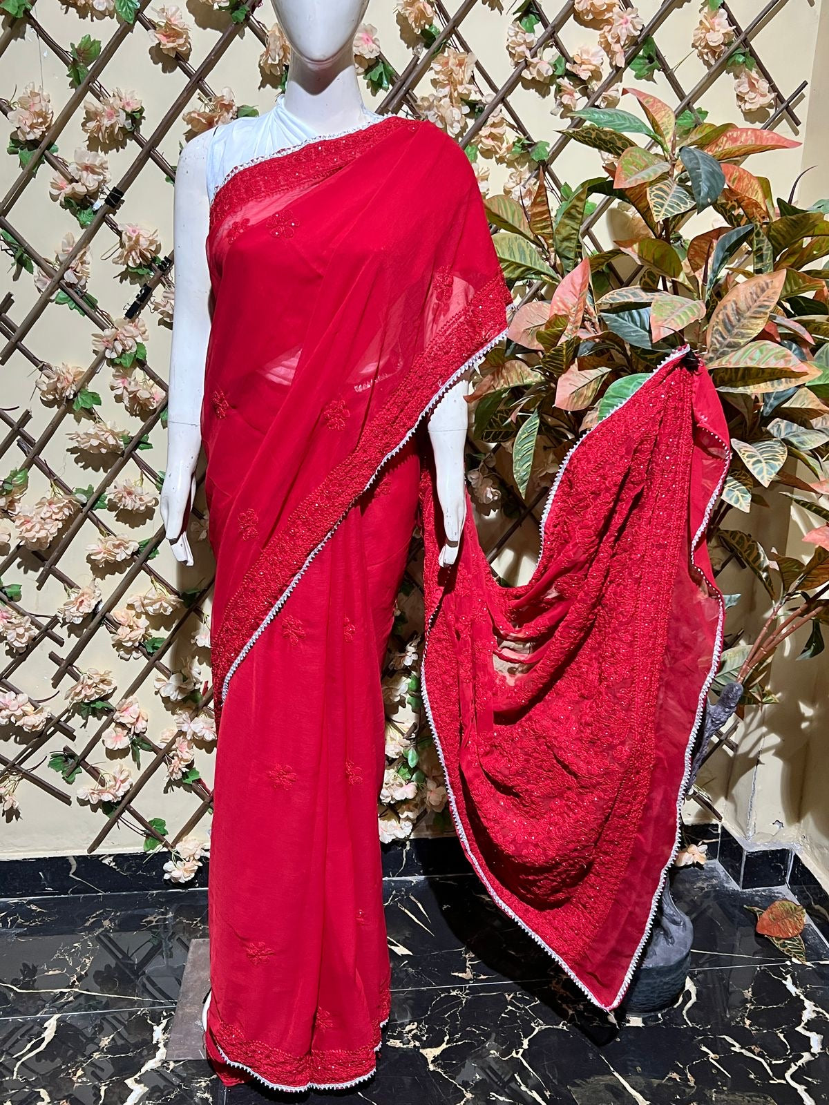 Muqaish Red Beautiful saree