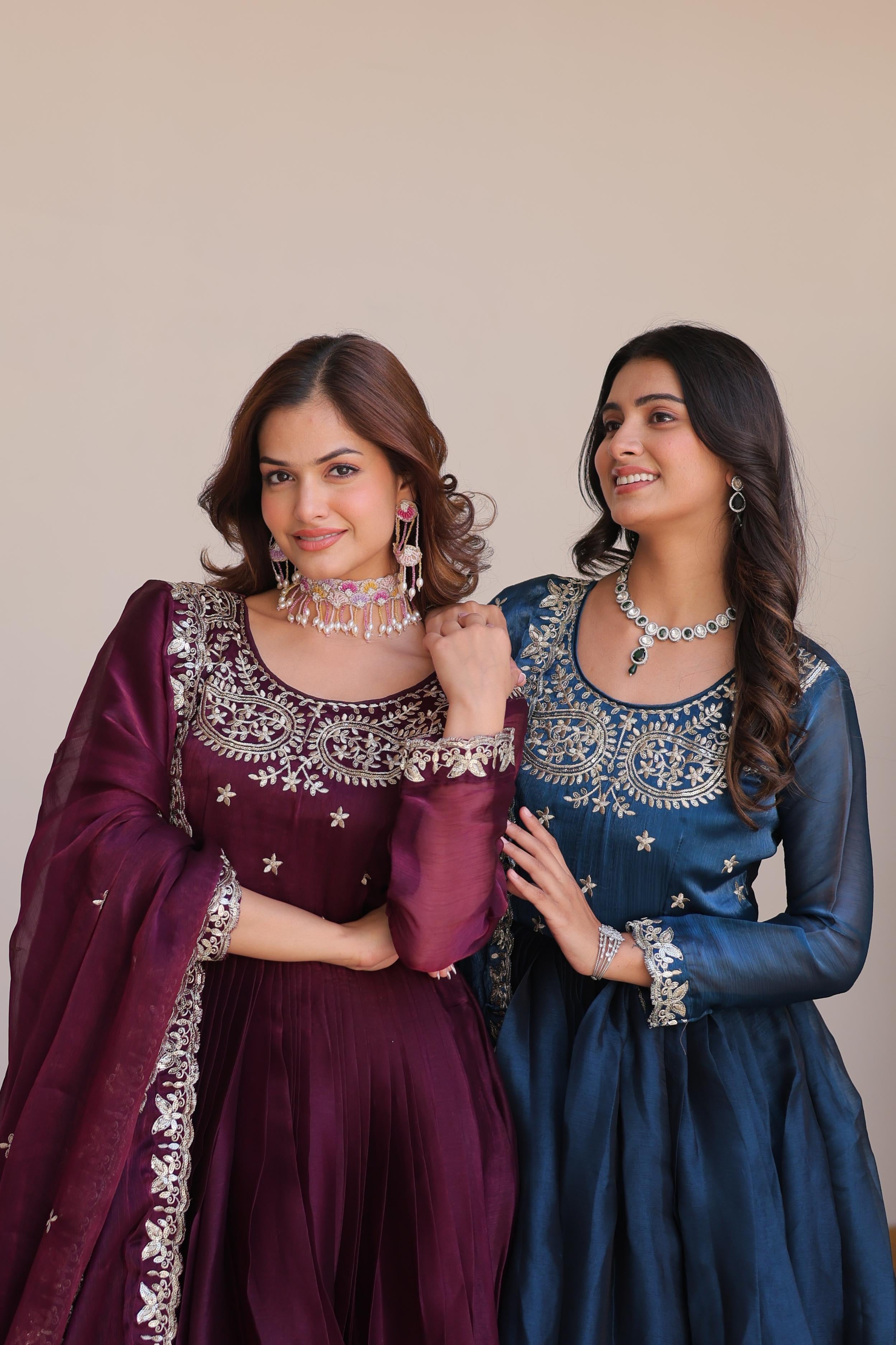 Pure Burbery Festive Long Gown & Dupatta