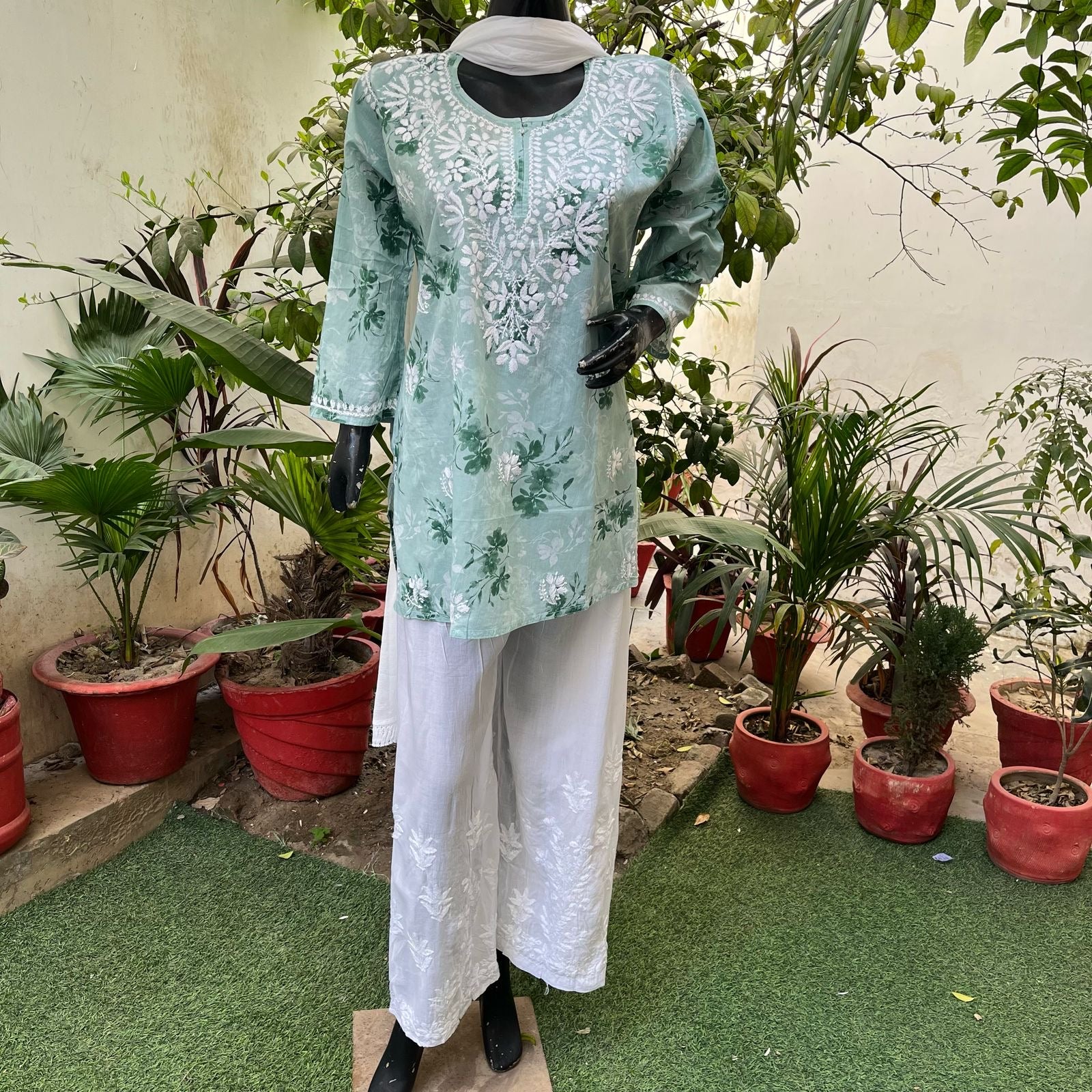 Latest Mul print chikankari Short Top
