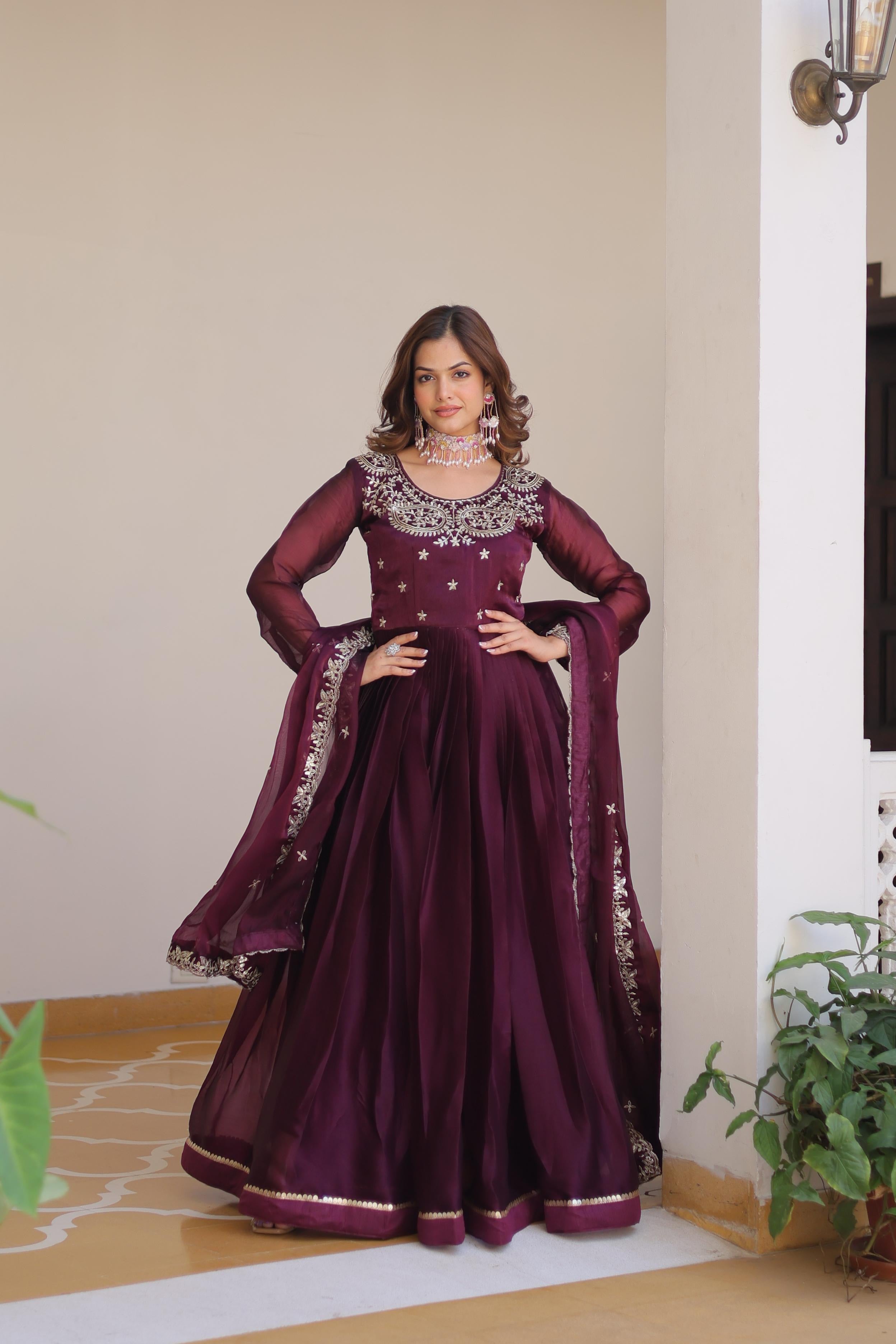 Pure Burbery Festive Long Gown & Dupatta