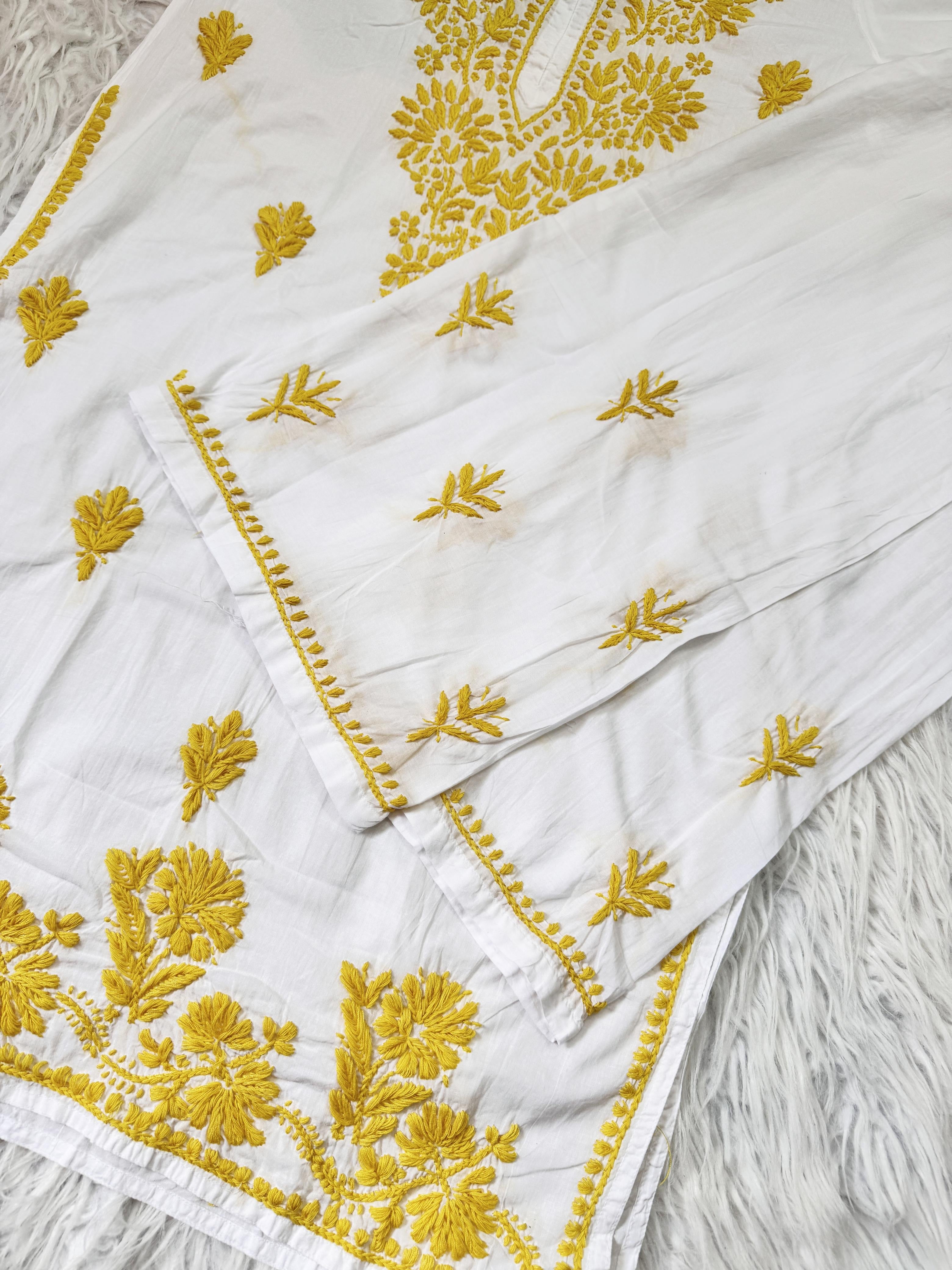 Pure Mul cotton Hand Threaded Kurta and plazzo