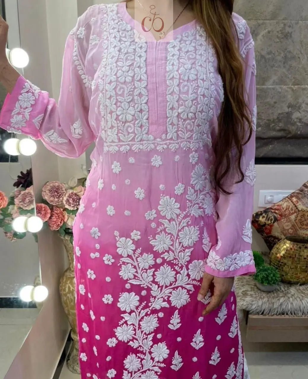3d Jasmin Muslin Kurti - chikankariofficial