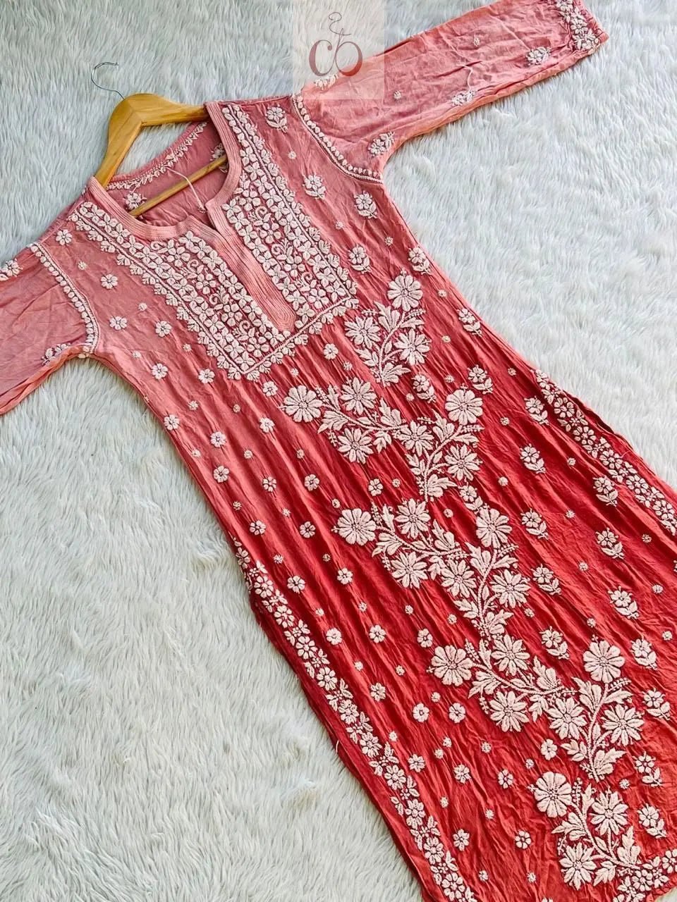 3d Jasmin Muslin Kurti - chikankariofficial