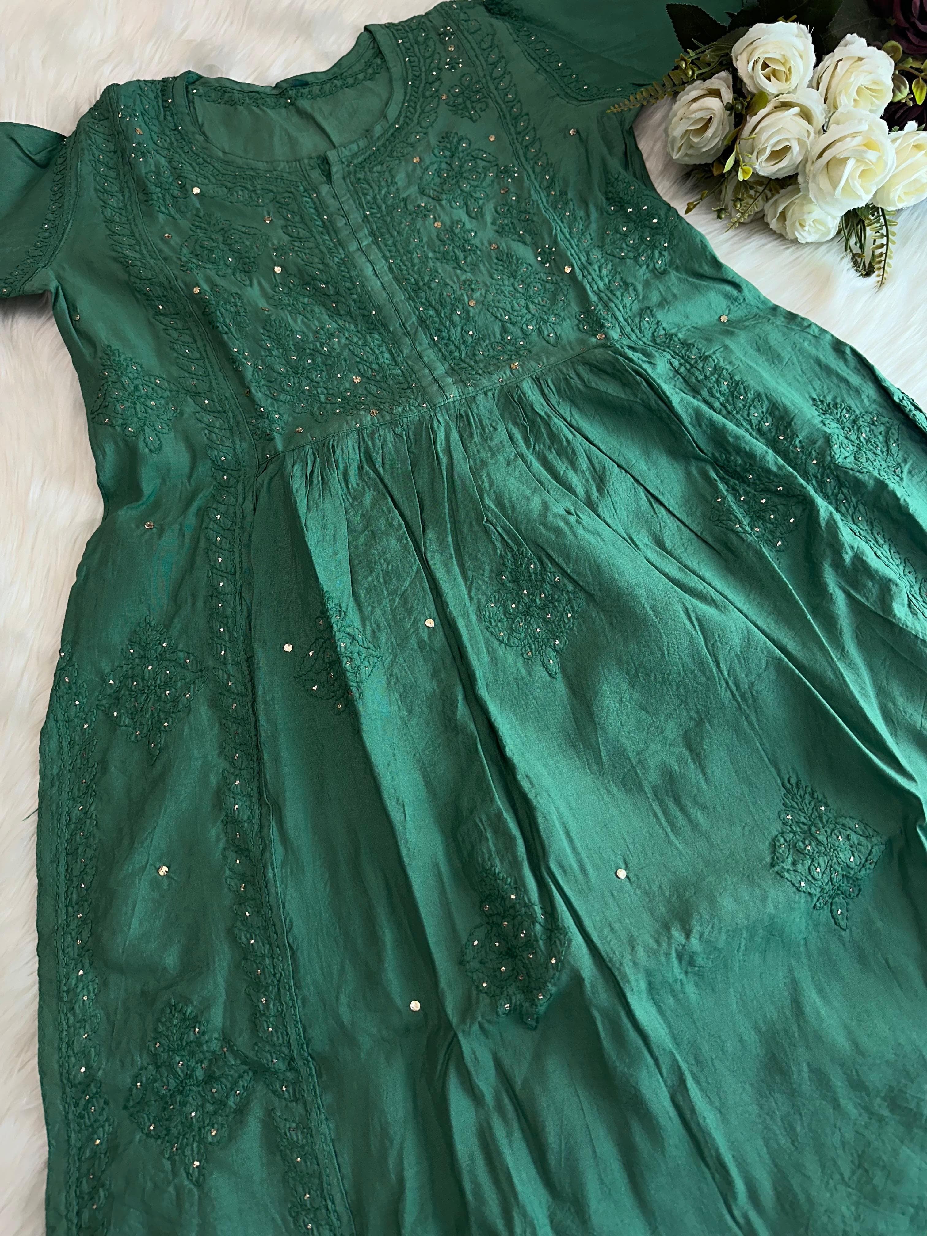 nyra chanderi mukaish kurti with bhakiya phanda work