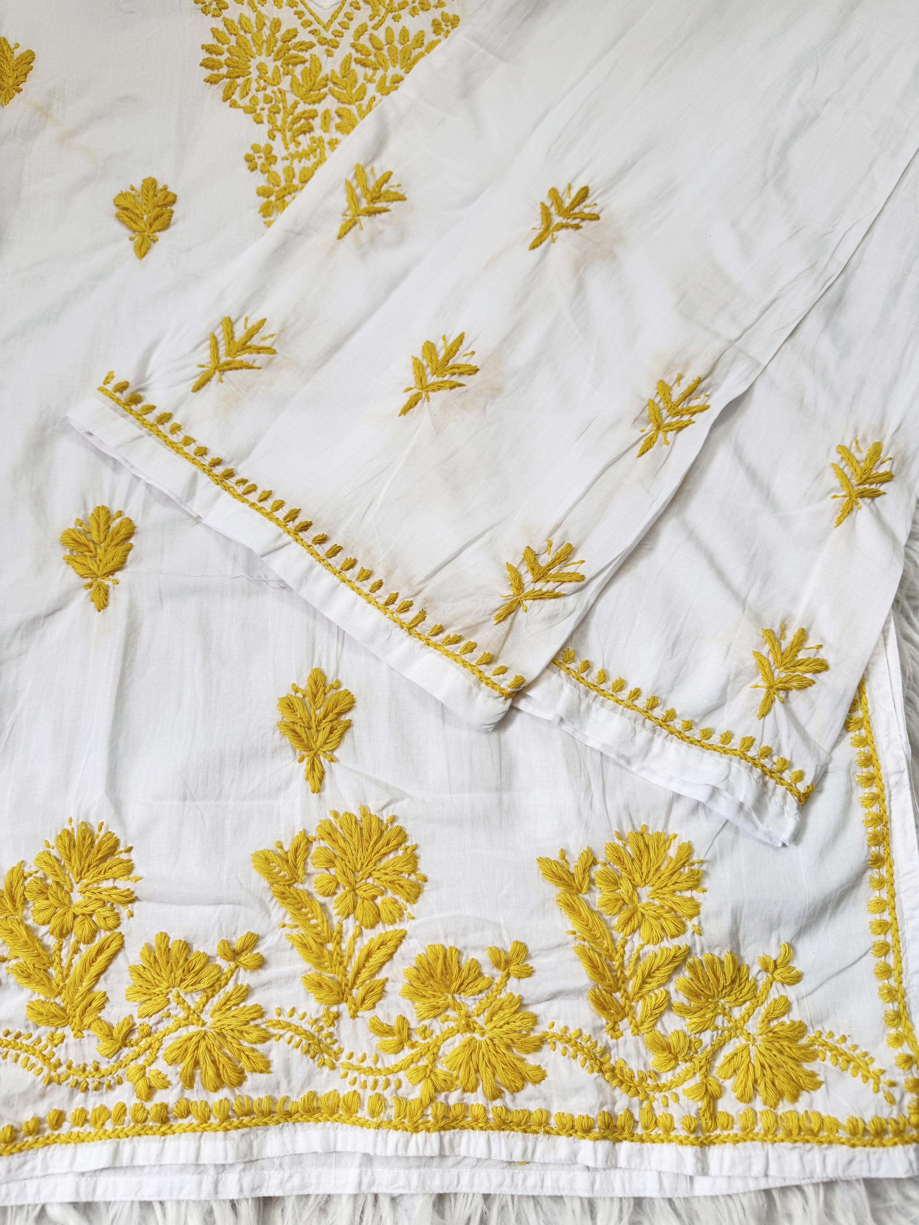 Pure Mul cotton Hand Threaded Kurta and plazzo