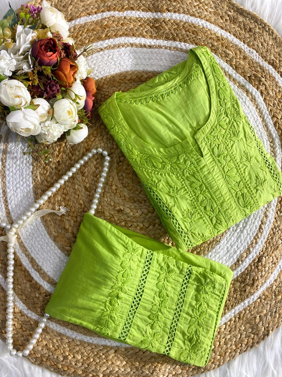 3D Worked mul Mul Chikankari Combo