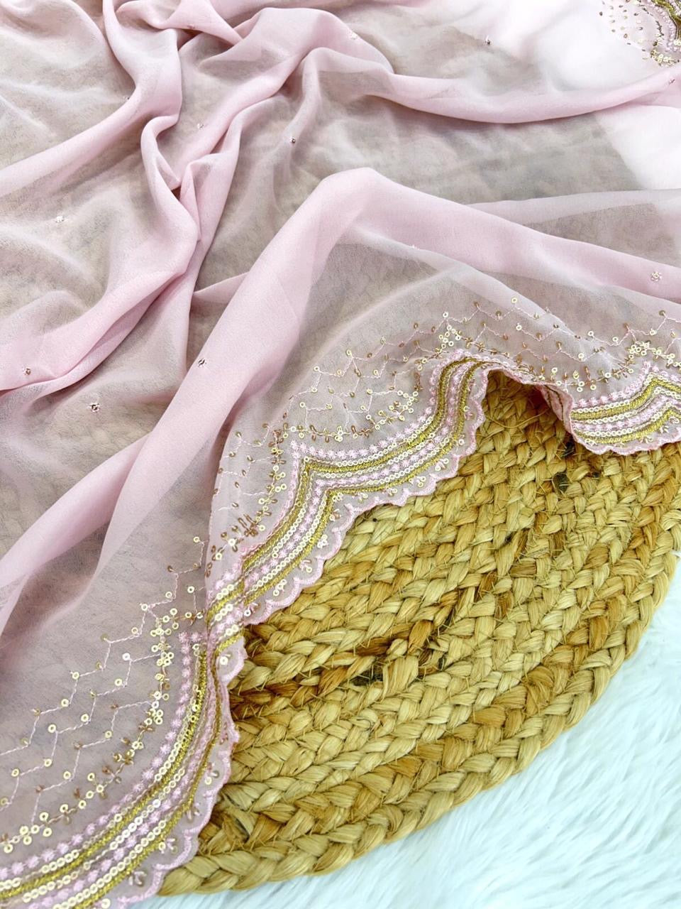 Heavy Georgette’s C-Pallu Embroidered Saree