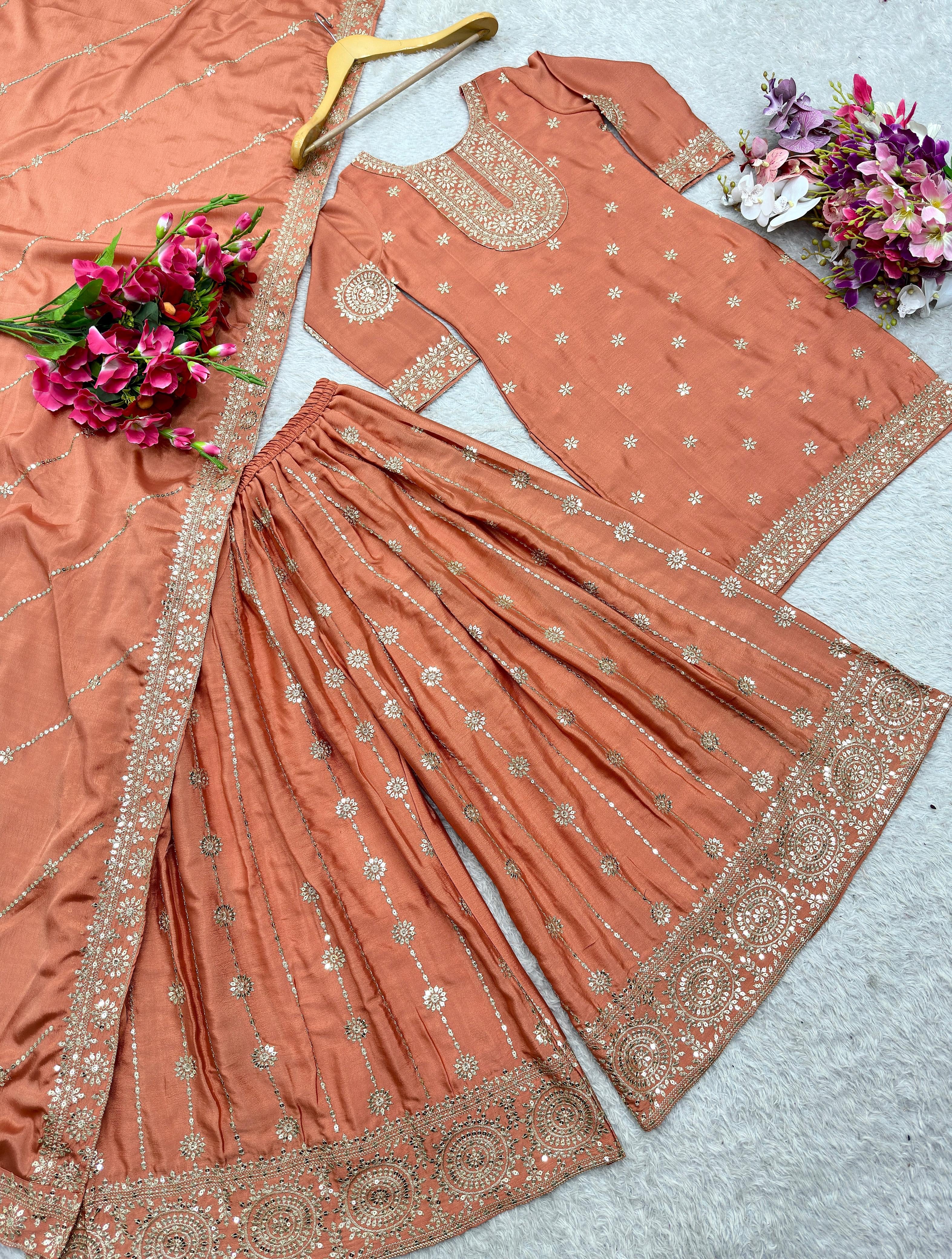 Pure Vichitra Silk Chinon 3pc Set
