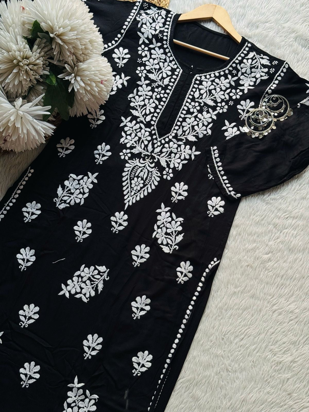 Premium rayon Crafted With Hand white embroidery combo