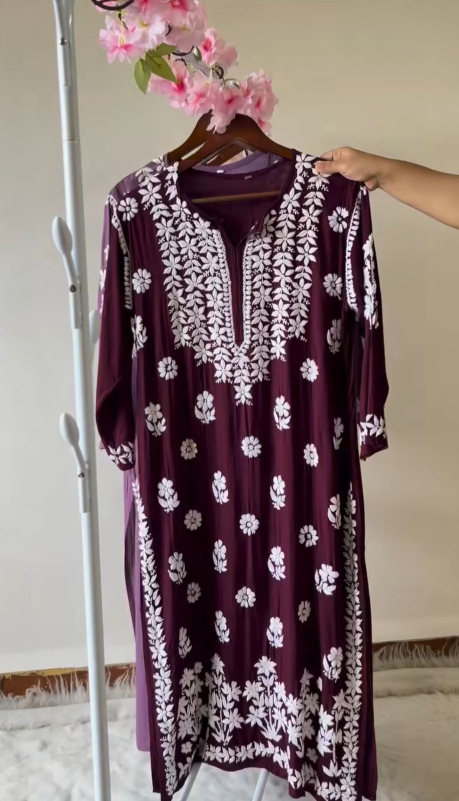 Non transparent Pure Handwork Modal Cotton Kurta