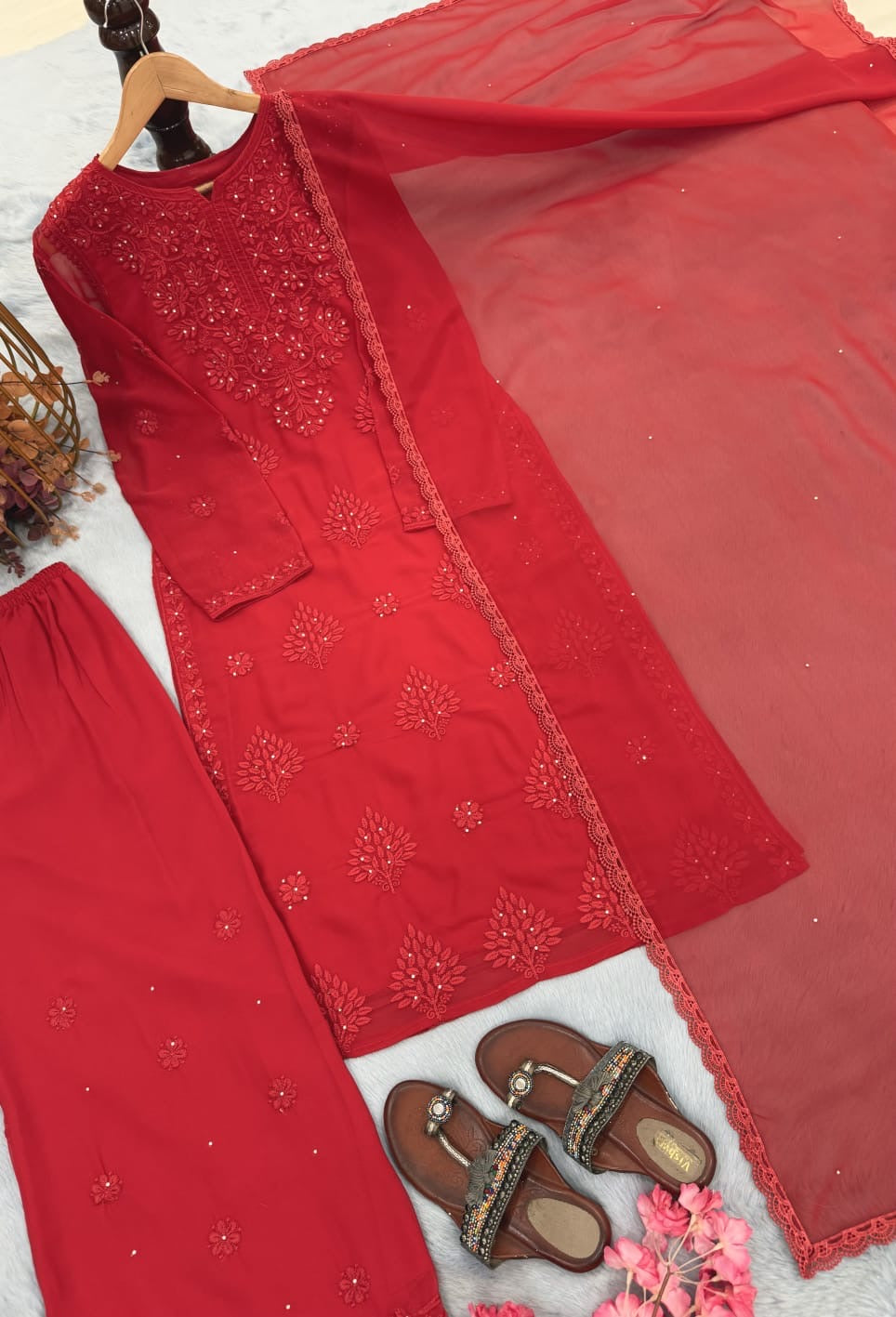 Zara Luxury Chikankari Georgette Suit Hand Embroidered Muqaish Work 3pc Set