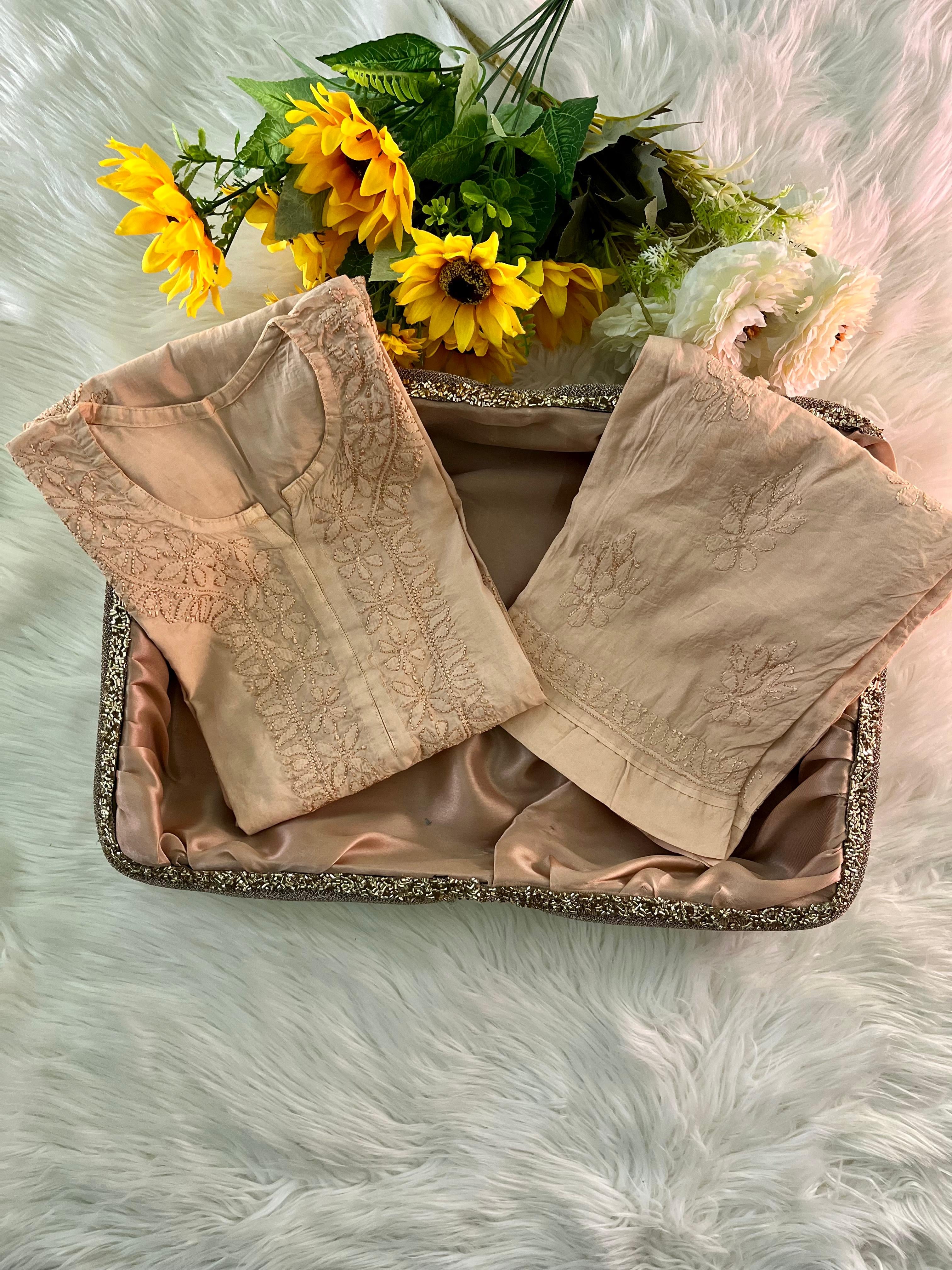 Tone-on-Tone Chanderi Kurti Pant Sets