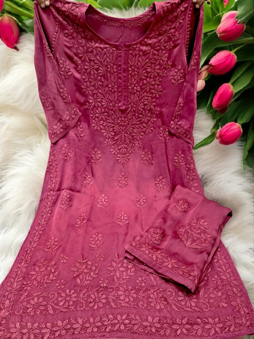 Modal Satin Super Soft Heavywork Co-ord Set