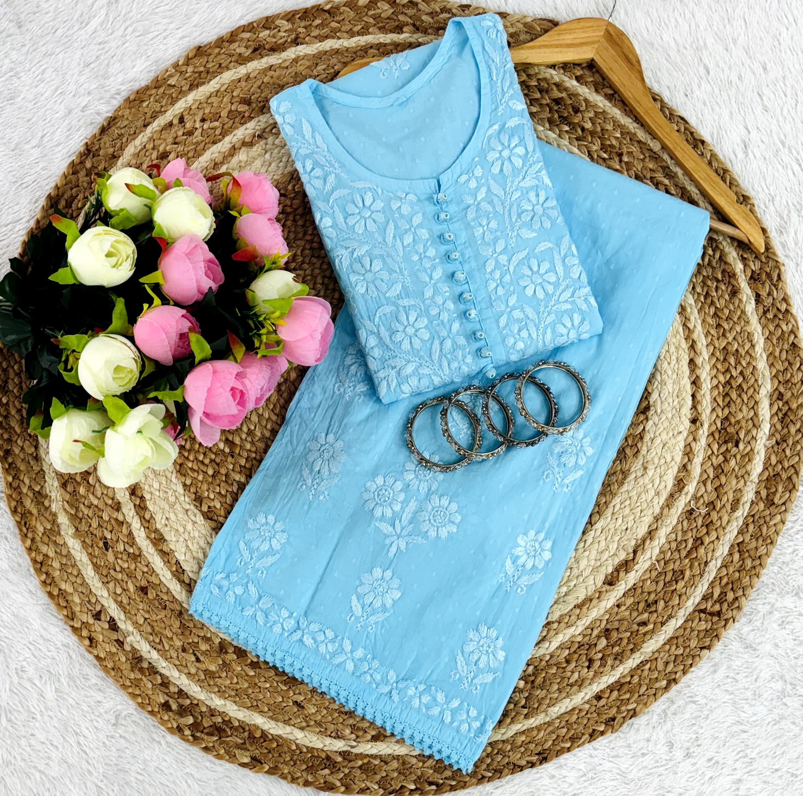 Lace Design Ghaspatti 3d worked chikankari