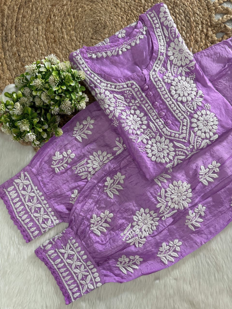 Chanderi Afghani Border Side less Set