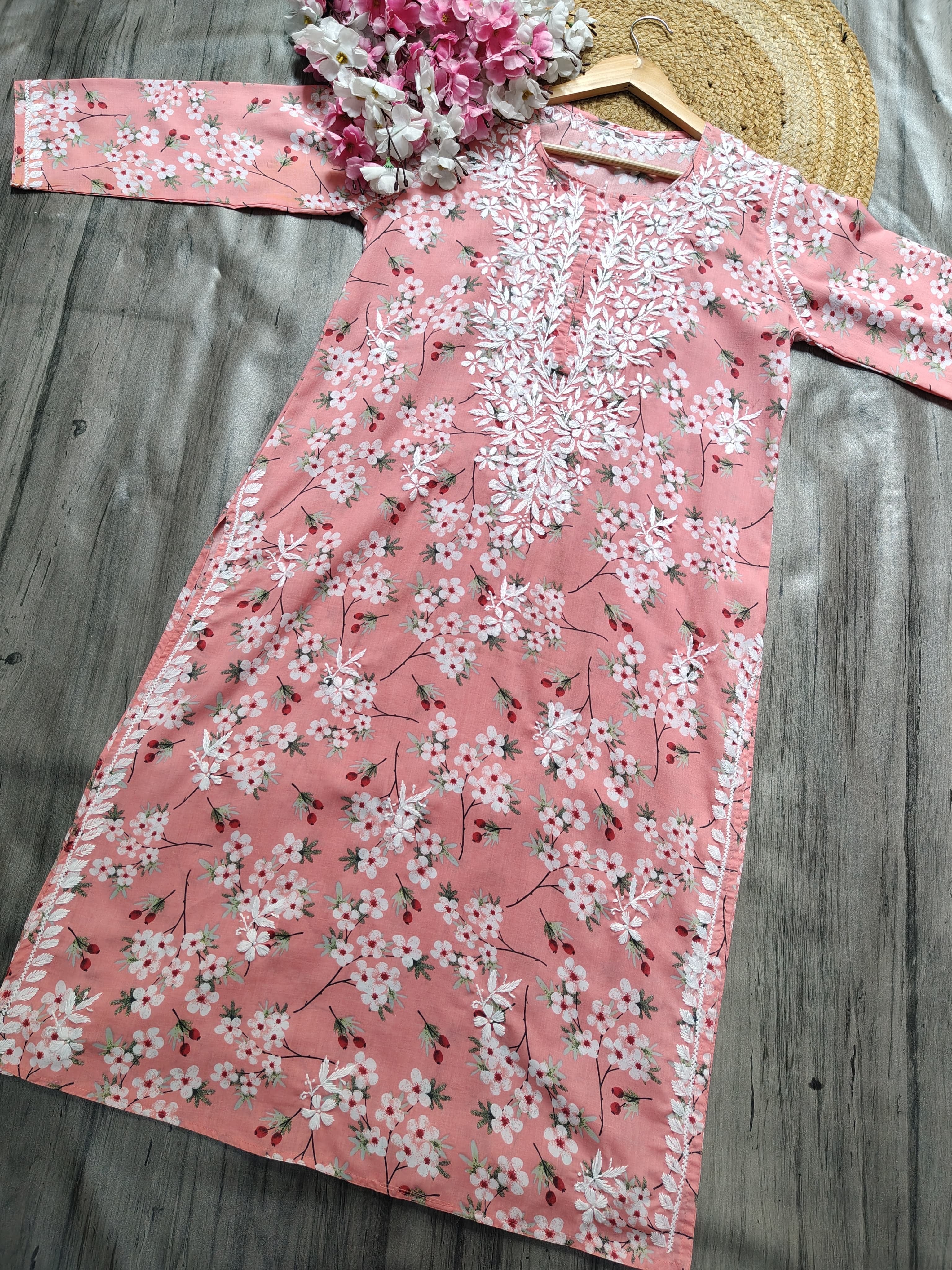 Lightweight Floral Print Summet Mulmul Kurta